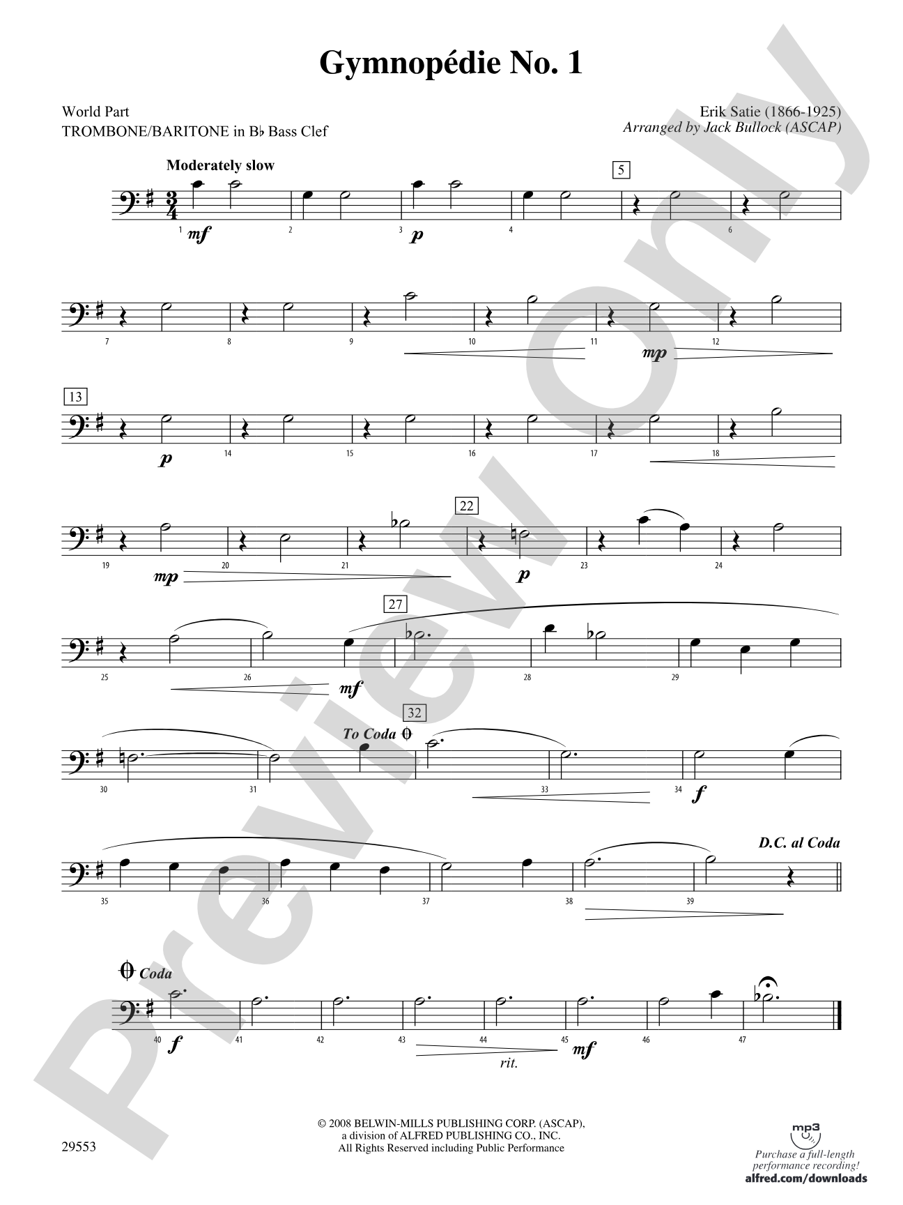 Gymnopedie No. 1: (wp) 1st B-flat Trombone B.C.