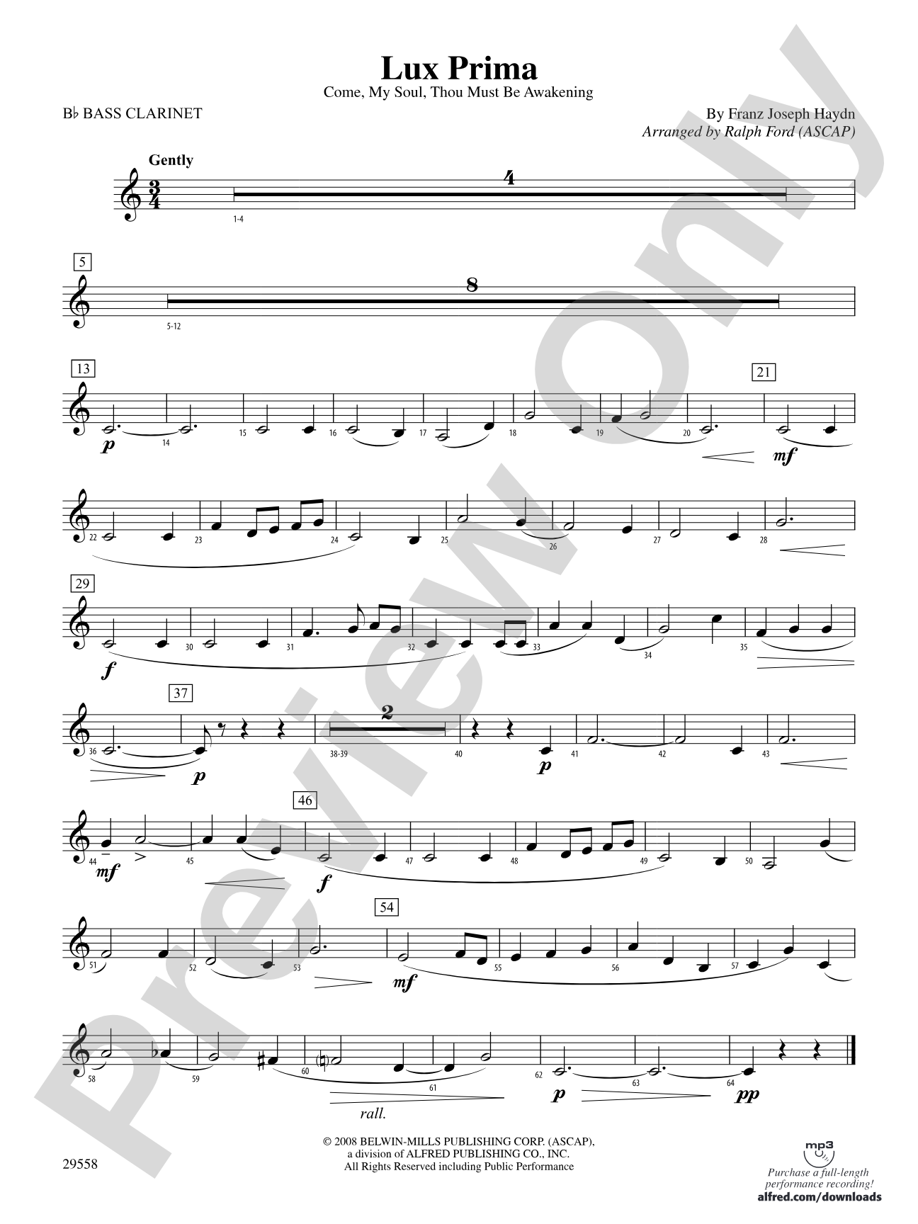 Lux Prima (Come, My Soul, Thou Must Be Awakening): B-flat Bass Clarinet