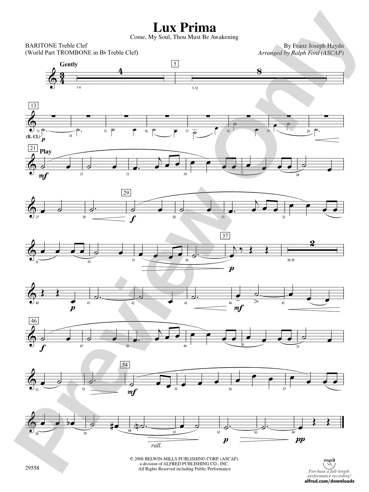 Lux Prima (Come, My Soul, Thou Must Be Awakening): Baritone T.C.