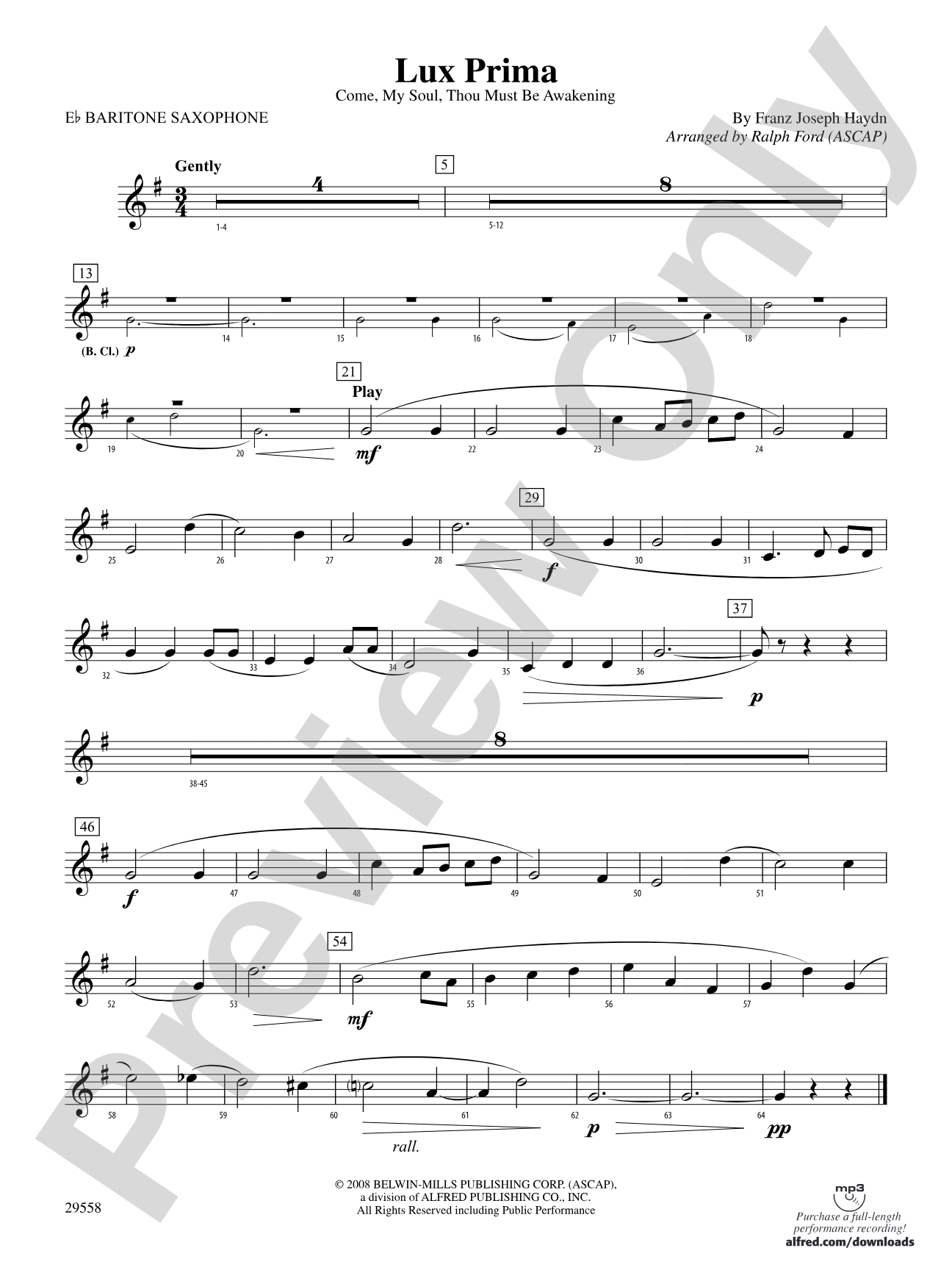 Lux Prima (Come, My Soul, Thou Must Be Awakening): E-flat Baritone Saxophone