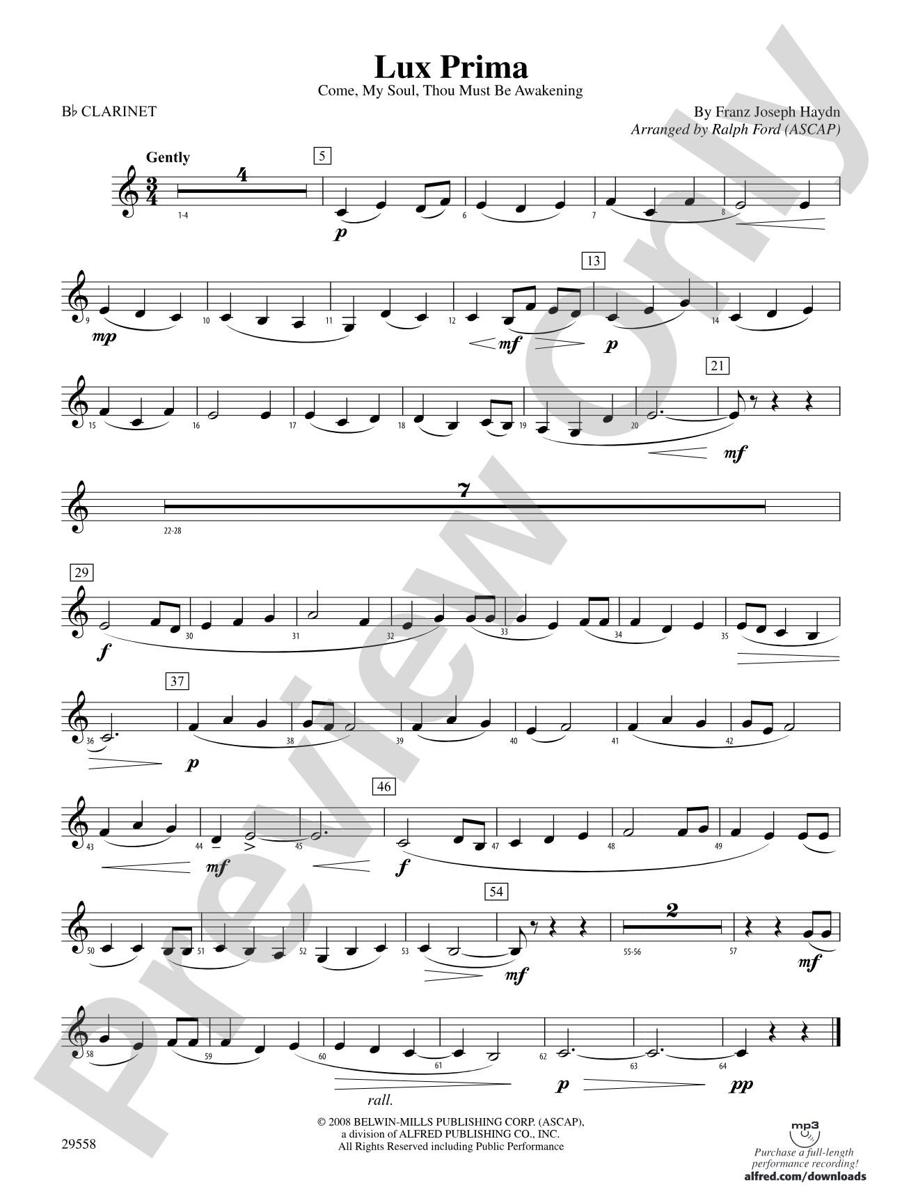 Lux Prima (Come, My Soul, Thou Must Be Awakening): 1st B-flat Clarinet