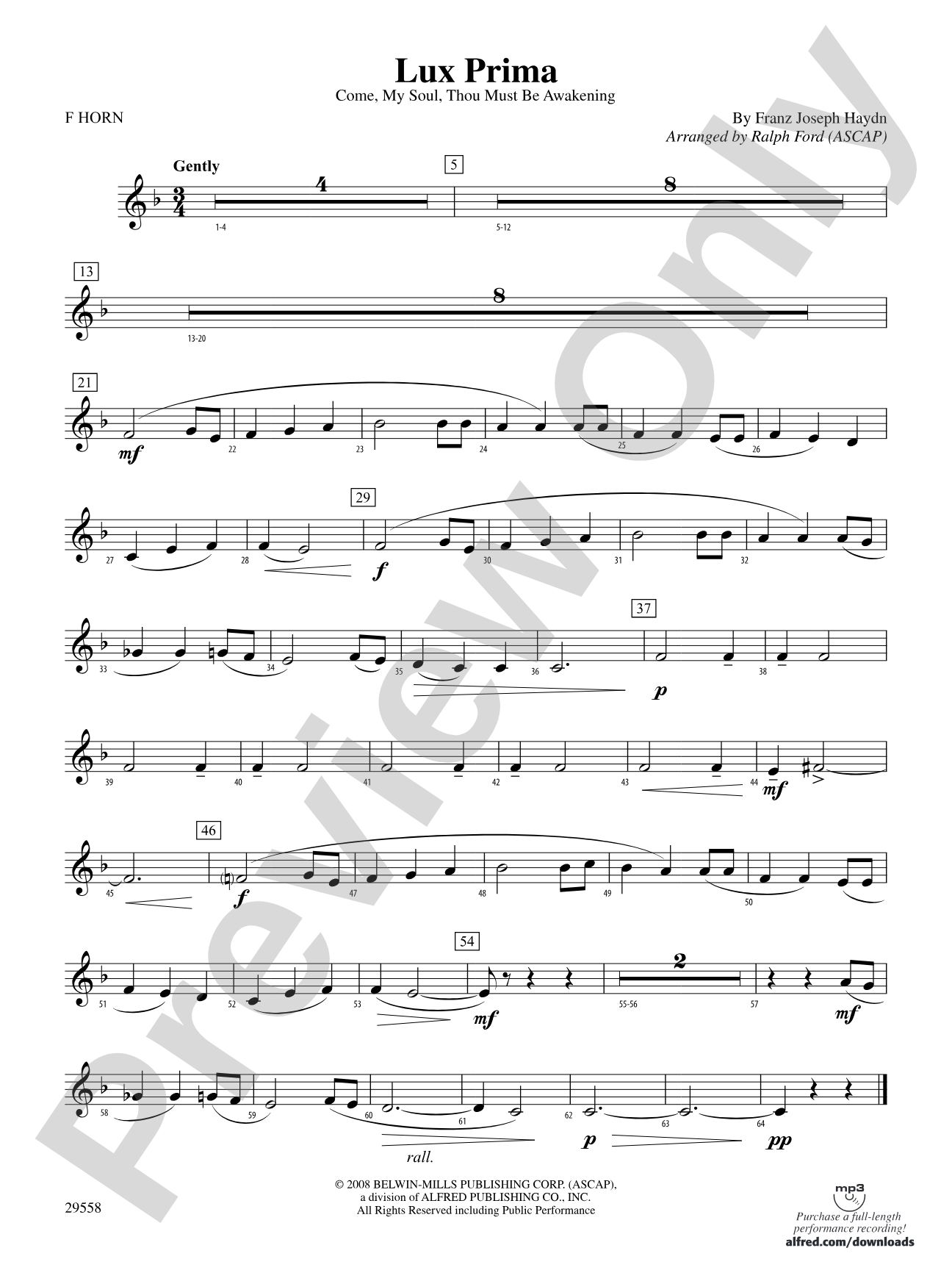 Lux Prima (Come, My Soul, Thou Must Be Awakening): 1st F Horn