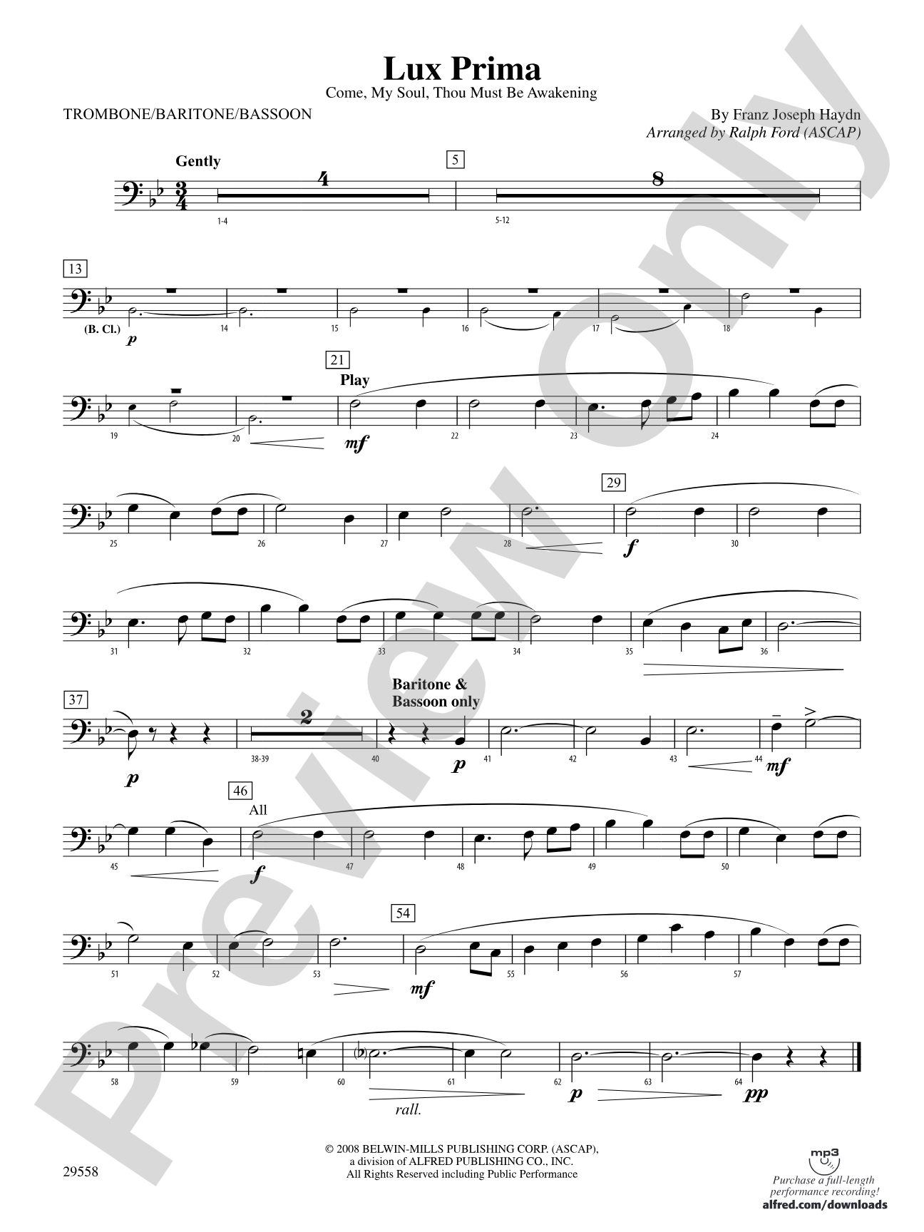 Lux Prima (Come, My Soul, Thou Must Be Awakening): 1st Trombone