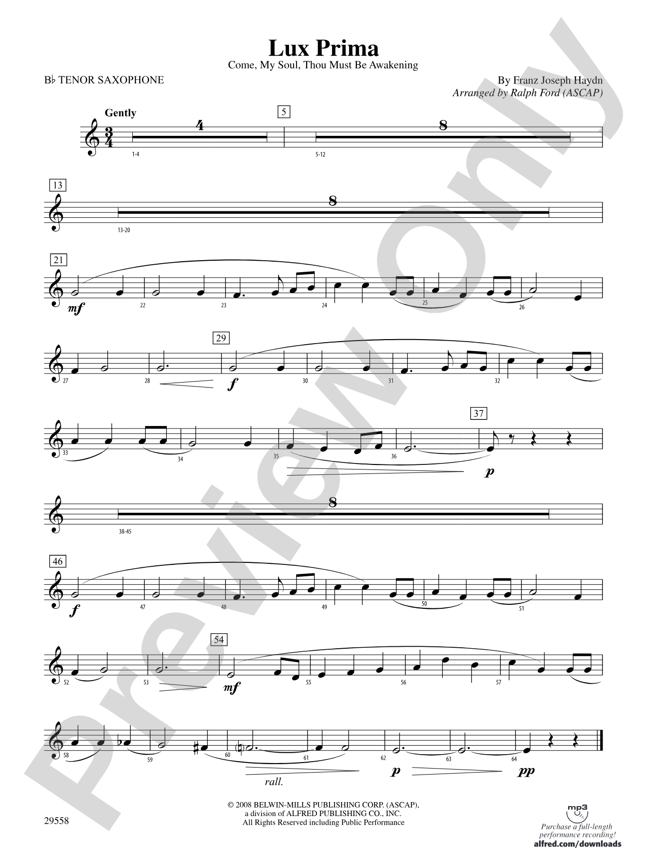 Lux Prima (Come, My Soul, Thou Must Be Awakening): B-flat Tenor Saxophone