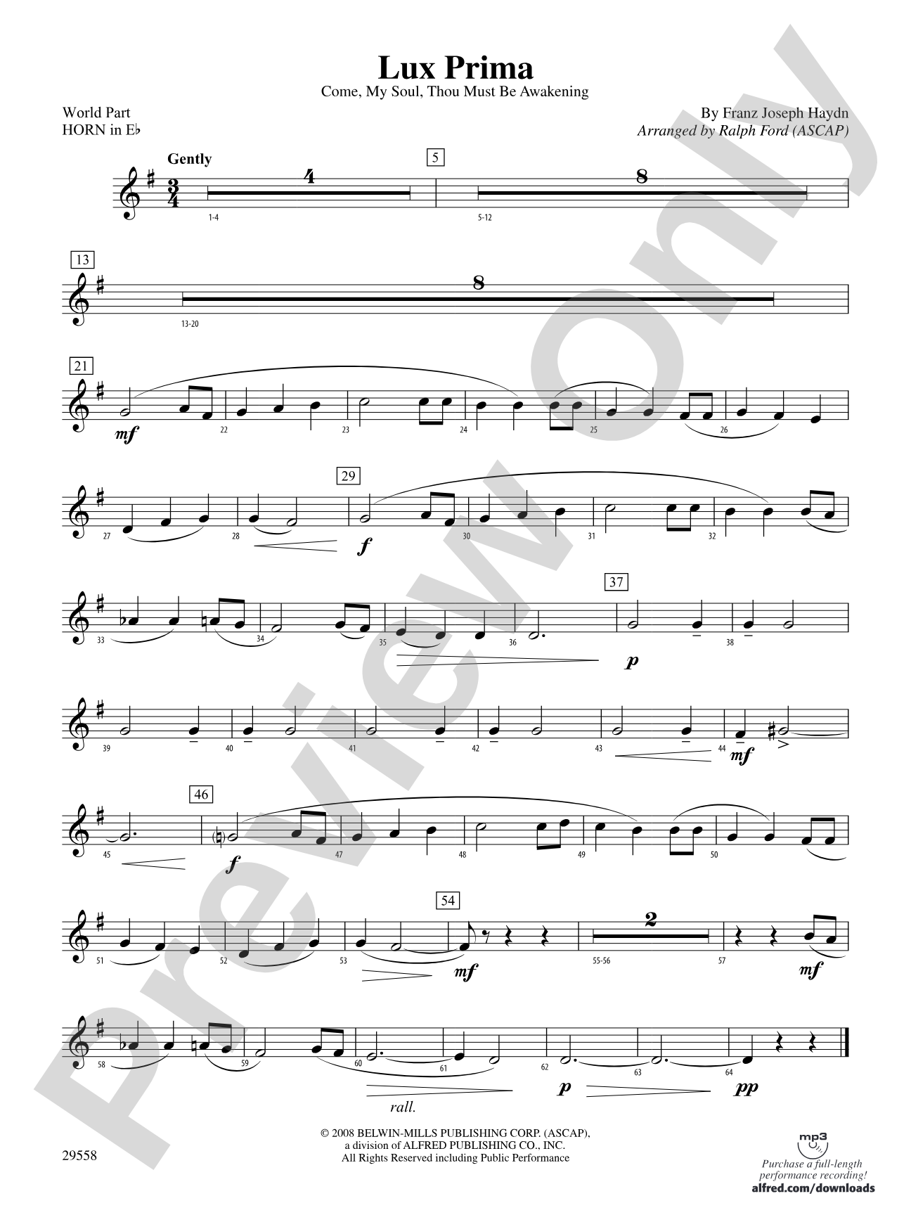Lux Prima (Come, My Soul, Thou Must Be Awakening): (wp) 1st Horn in E-flat