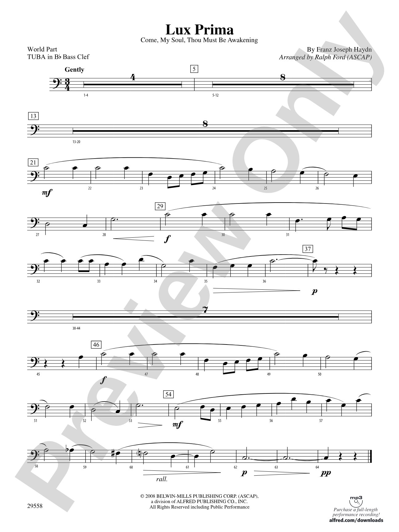 Lux Prima (Come, My Soul, Thou Must Be Awakening): (wp) B-flat Tuba B.C.