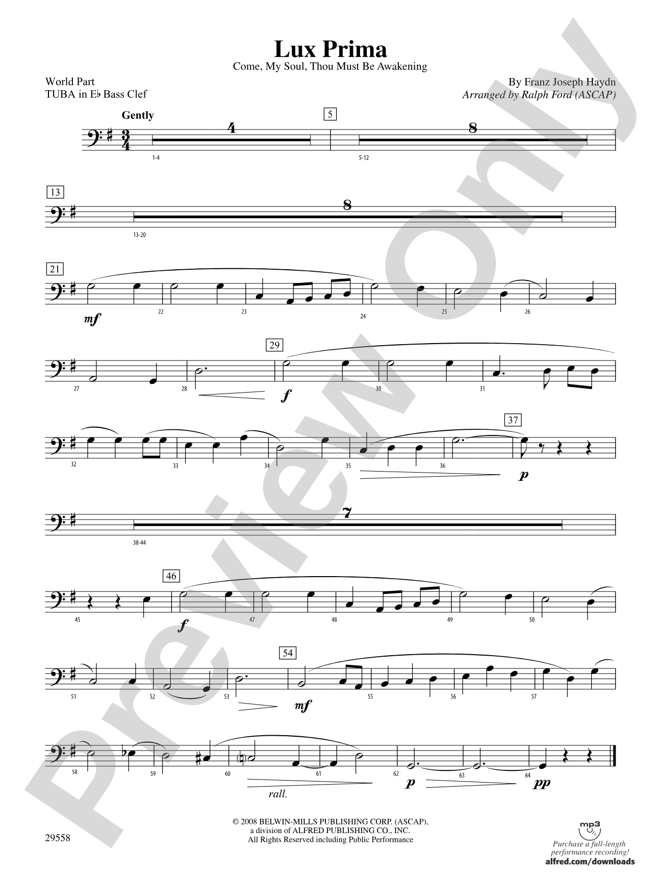 Lux Prima (Come, My Soul, Thou Must Be Awakening): (wp) E-flat Tuba B.C.