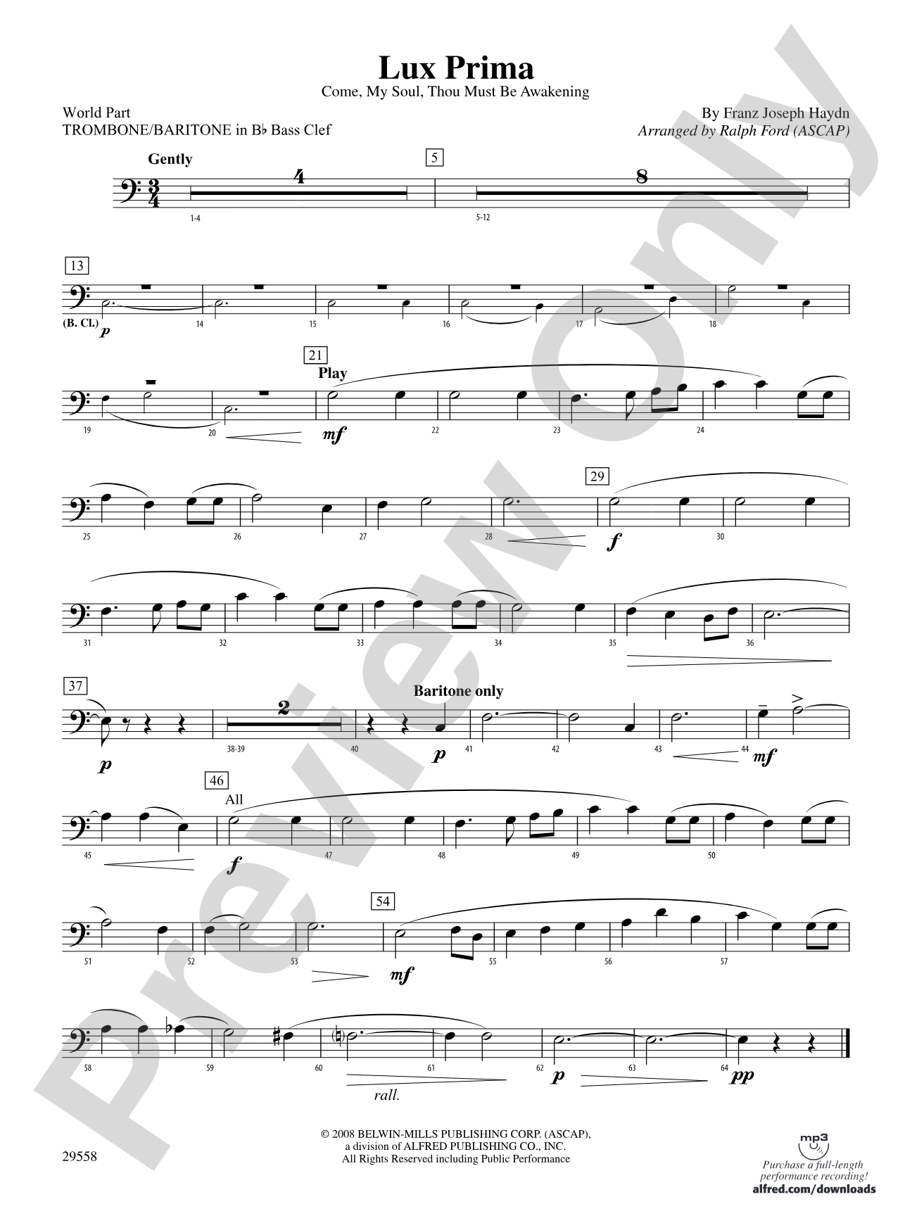 Lux Prima (Come, My Soul, Thou Must Be Awakening): (wp) 1st B-flat Trombone T.C.