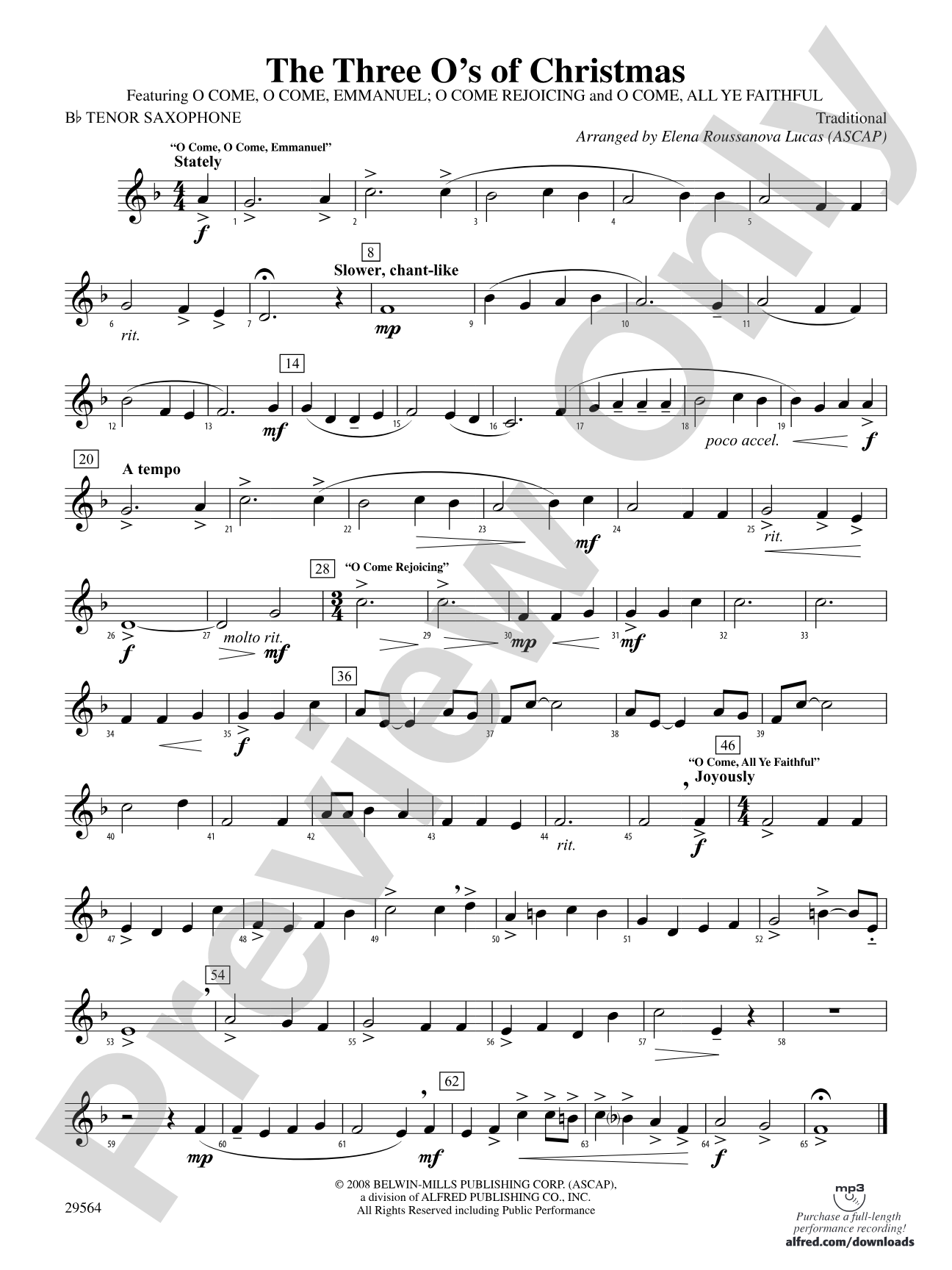 The Three O's of Christmas: B-flat Tenor Saxophone