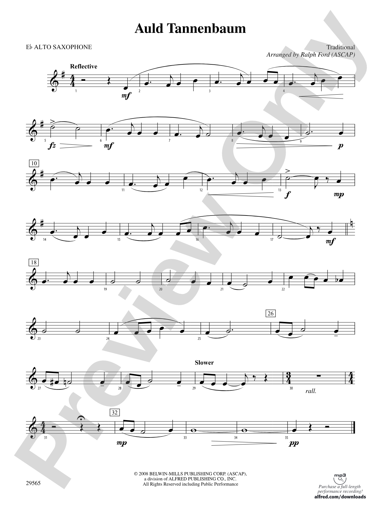 Auld Tannenbaum: E-flat Alto Saxophone