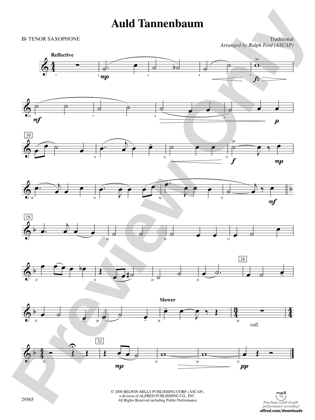 Auld Tannenbaum: B-flat Tenor Saxophone