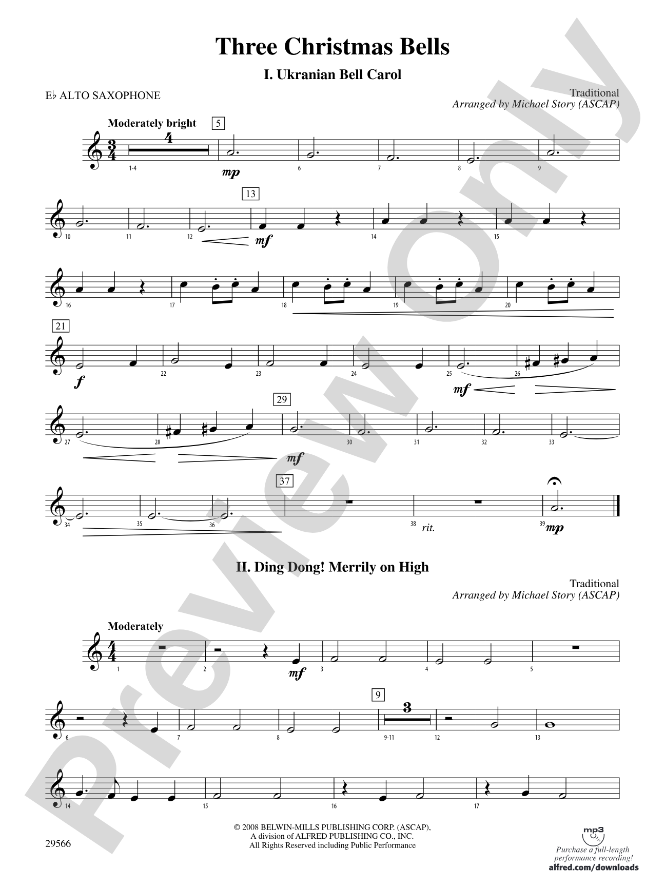 Three Christmas Bells (I. Ukranian Bell Carol, II. Ding Dong! Merrily on High, III. Jingle Bells): E-flat Alto Saxophone