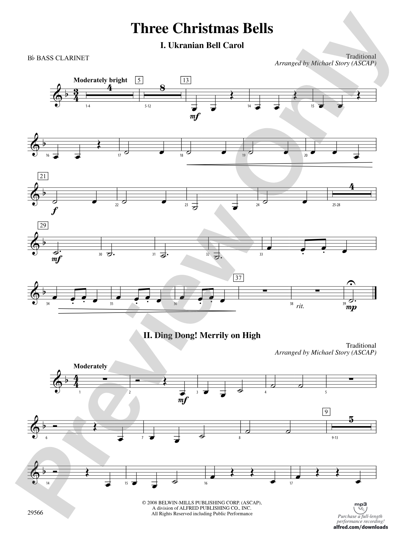 Three Christmas Bells (I. Ukranian Bell Carol, II. Ding Dong! Merrily on High, III. Jingle Bells): B-flat Bass Clarinet