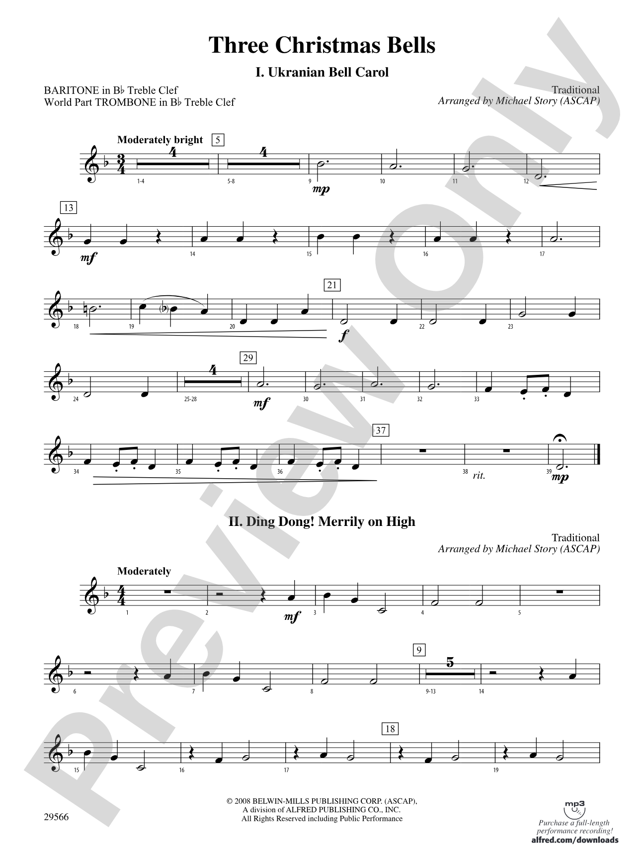 Three Christmas Bells (I. Ukranian Bell Carol, II. Ding Dong! Merrily on High, III. Jingle Bells): Baritone T.C.