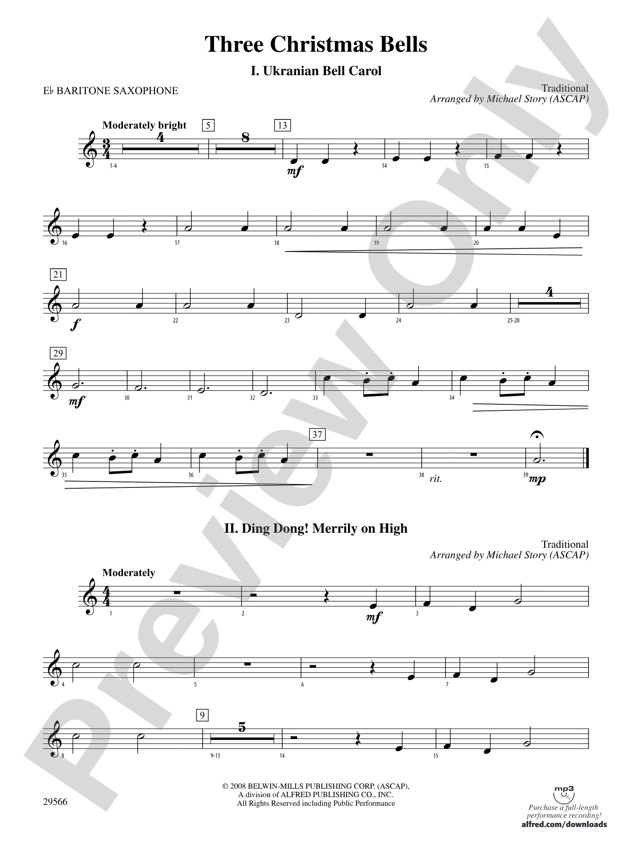 Three Christmas Bells (I. Ukranian Bell Carol, II. Ding Dong! Merrily on High, III. Jingle Bells): E-flat Baritone Saxophone