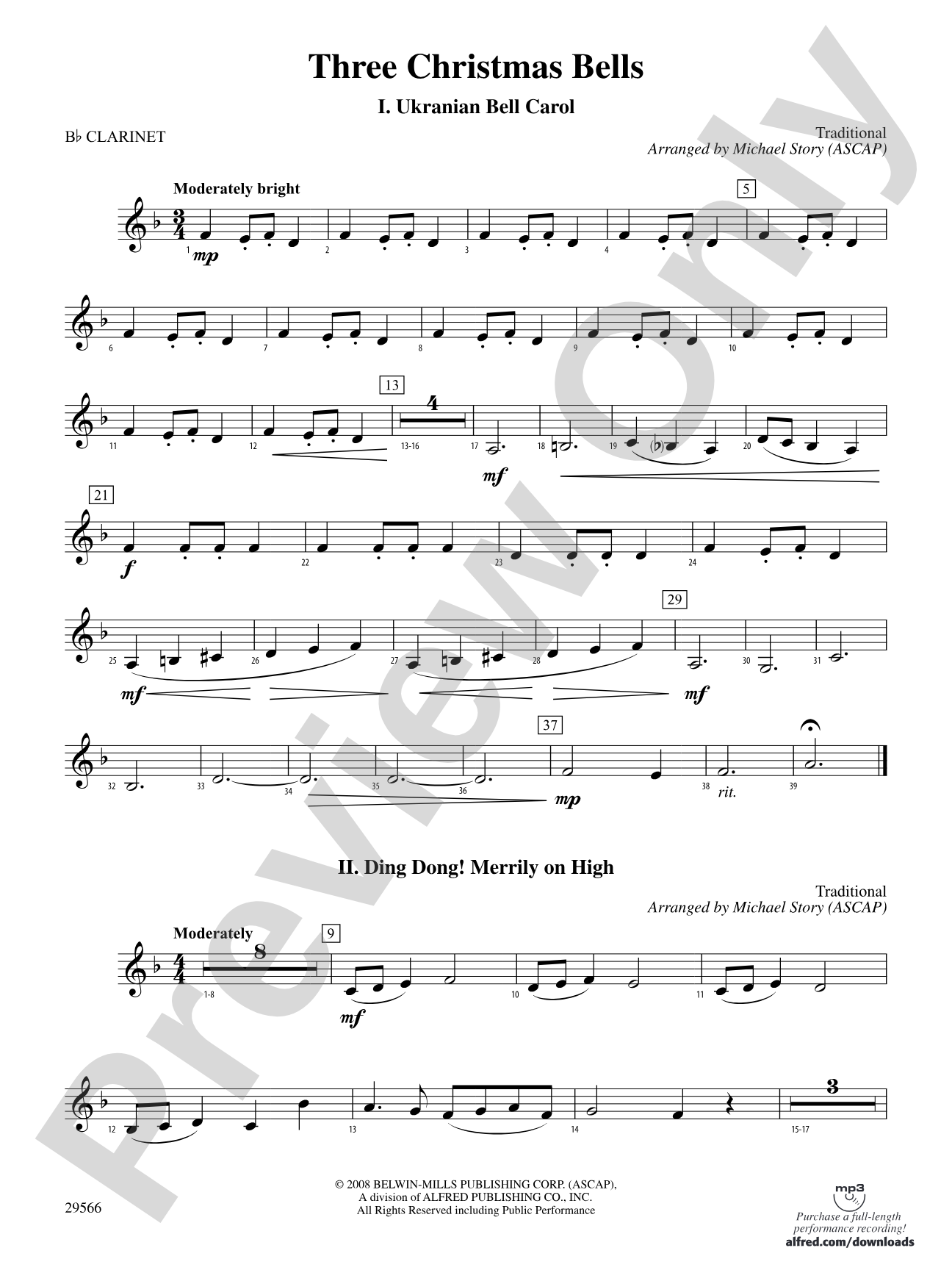 Three Christmas Bells (I. Ukranian Bell Carol, II. Ding Dong! Merrily on High, III. Jingle Bells): 1st B-flat Clarinet