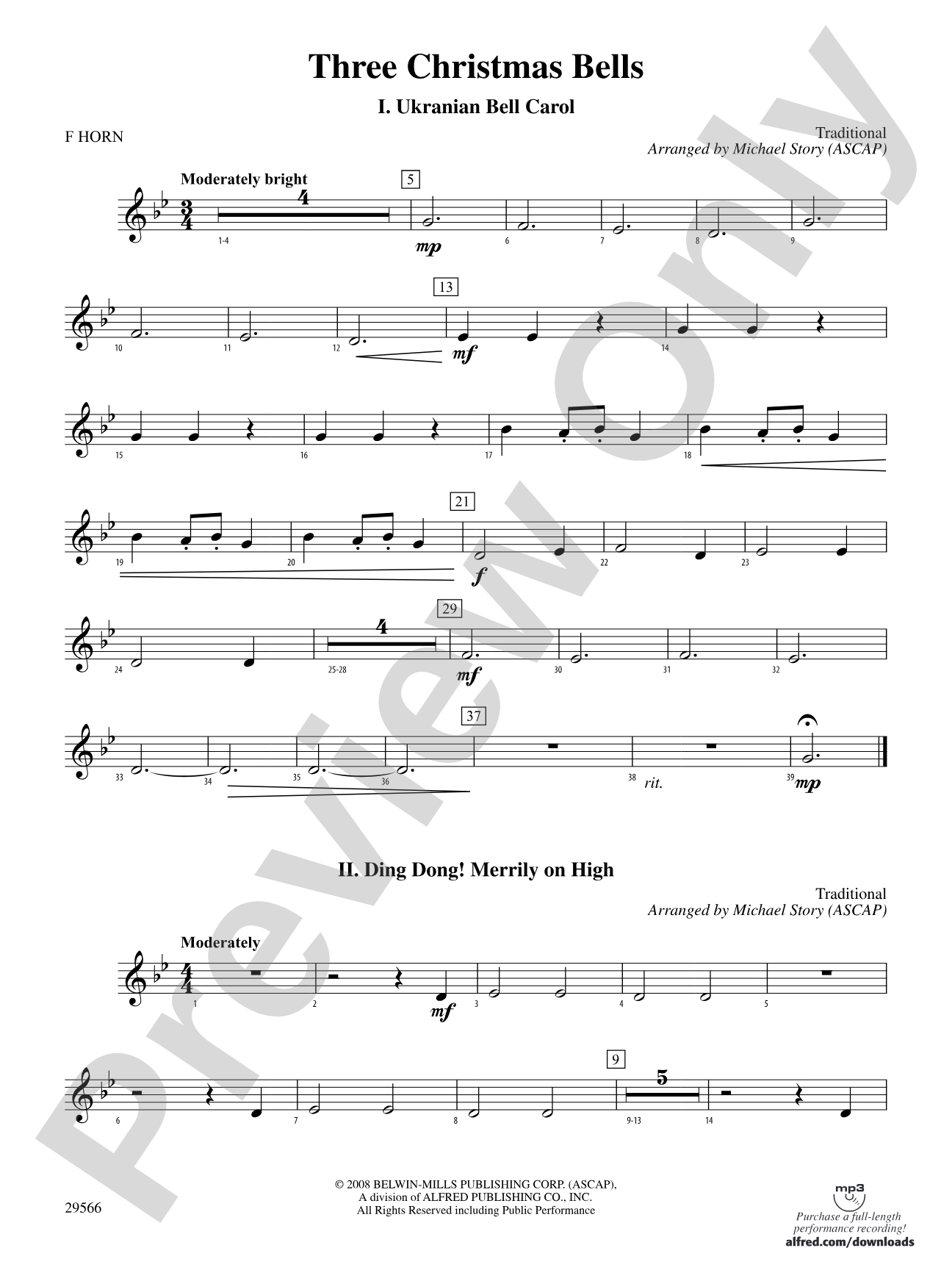Three Christmas Bells (I. Ukranian Bell Carol, II. Ding Dong! Merrily on High, III. Jingle Bells): 1st F Horn