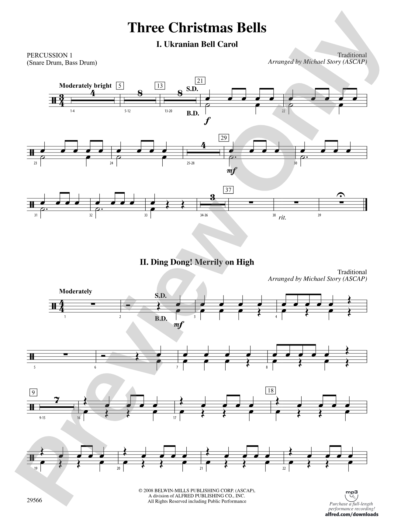 Three Christmas Bells (I. Ukranian Bell Carol, II. Ding Dong! Merrily on High, III. Jingle Bells): 1st Percussion
