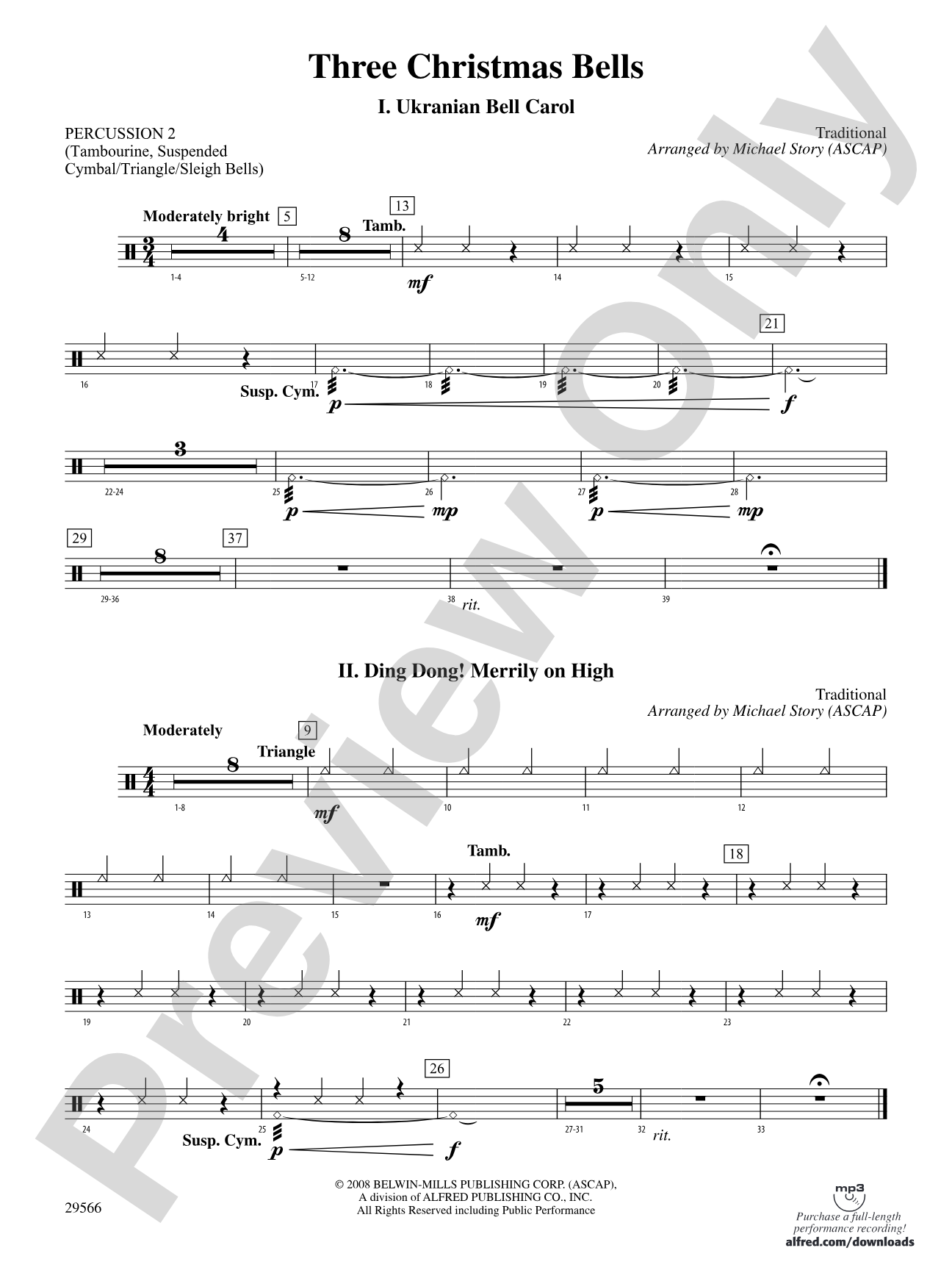 Three Christmas Bells (I. Ukranian Bell Carol, II. Ding Dong! Merrily on High, III. Jingle Bells): 2nd Percussion