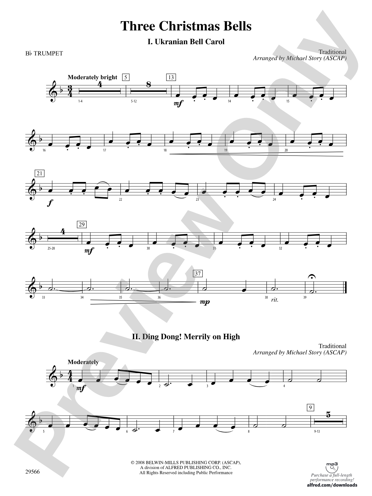 Three Christmas Bells (I. Ukranian Bell Carol, II. Ding Dong! Merrily on High, III. Jingle Bells): 1st B-flat Trumpet
