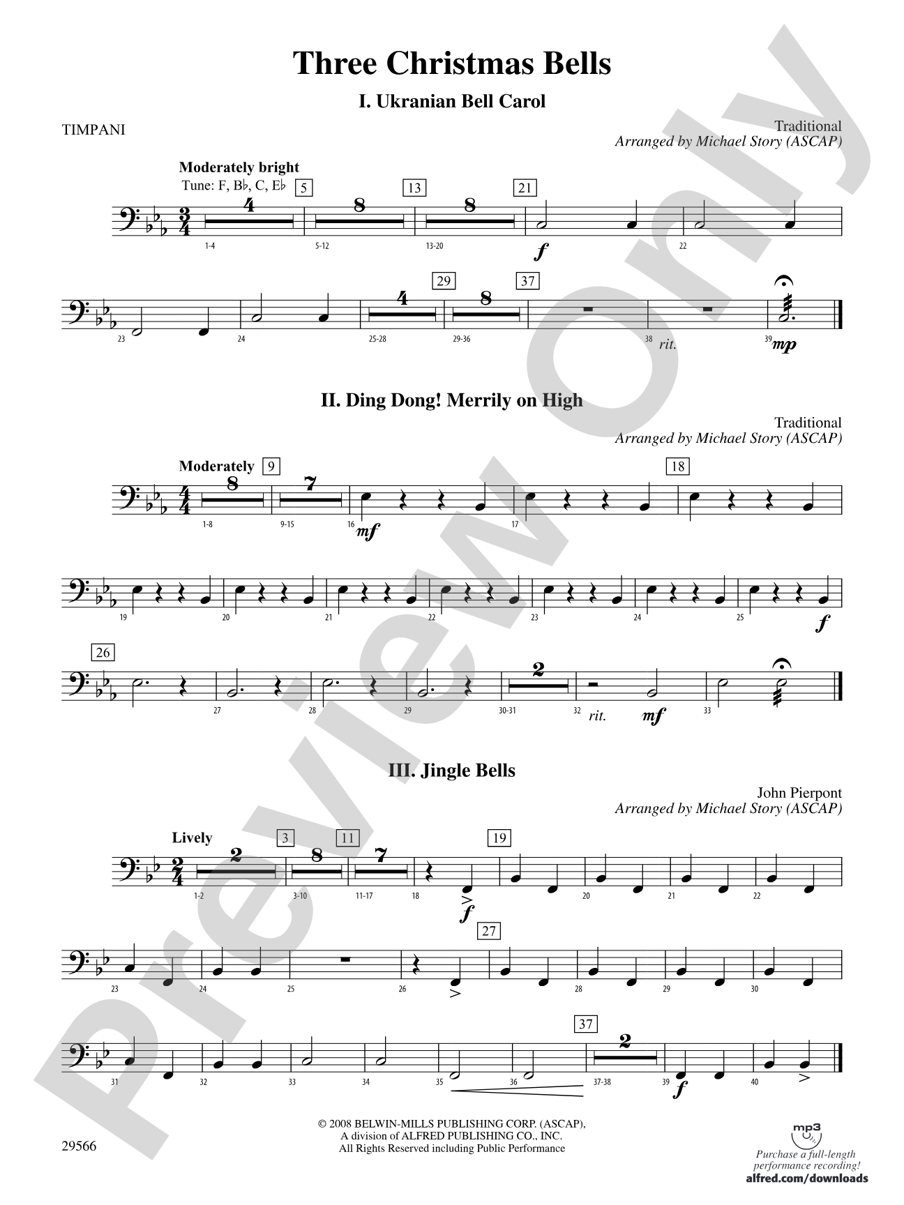 Three Christmas Bells (I. Ukranian Bell Carol, II. Ding Dong! Merrily on High, III. Jingle Bells): Timpani