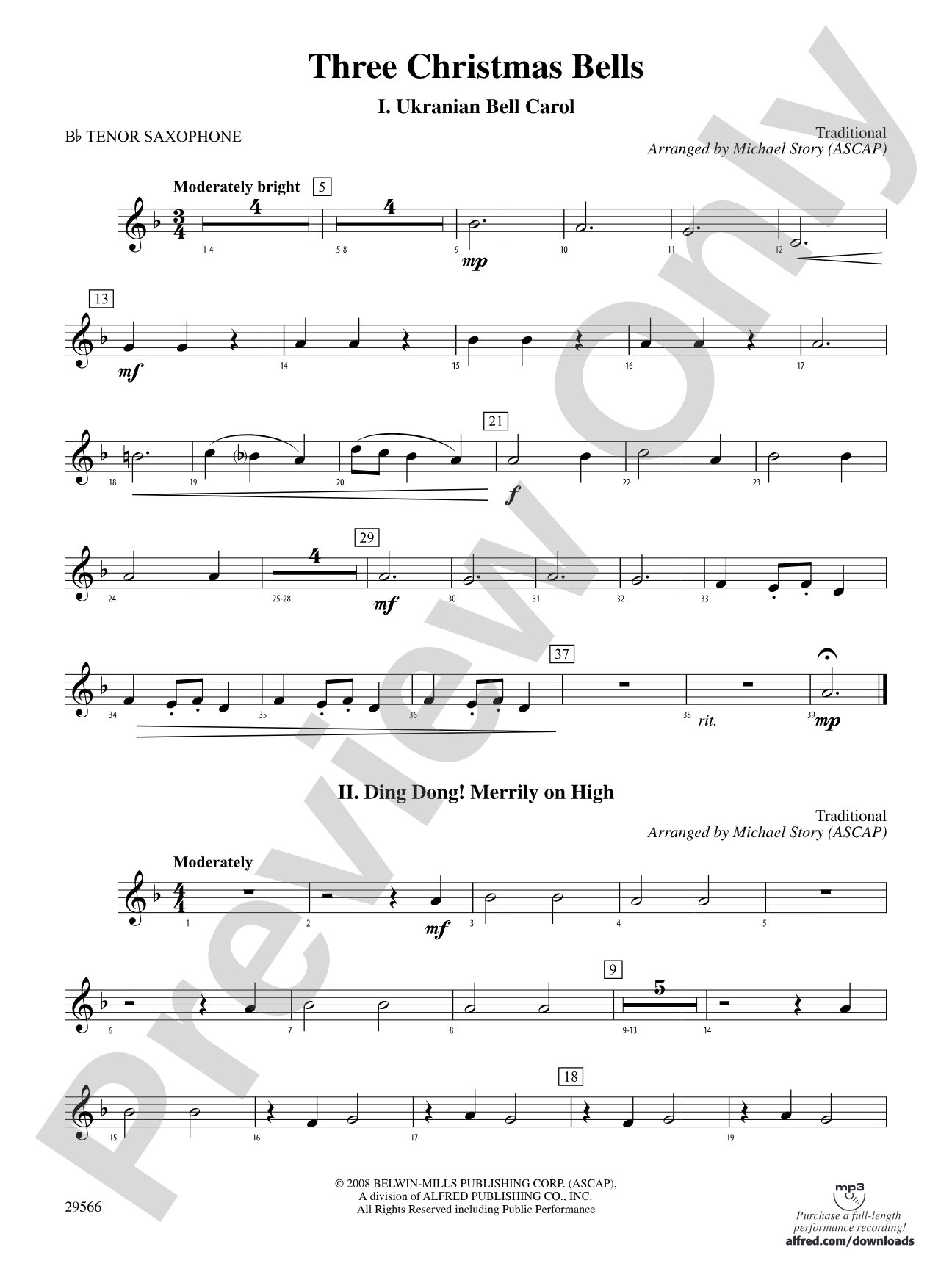 Three Christmas Bells (I. Ukranian Bell Carol, II. Ding Dong! Merrily on High, III. Jingle Bells): B-flat Tenor Saxophone