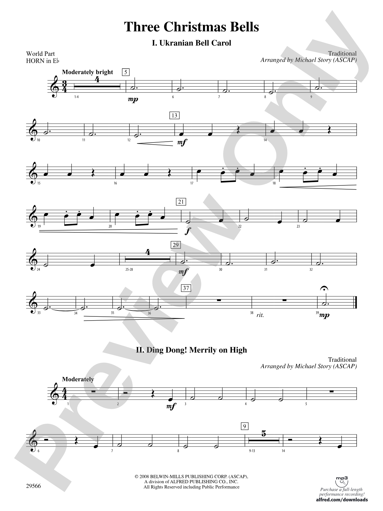 Three Christmas Bells (I. Ukranian Bell Carol, II. Ding Dong! Merrily on High, III. Jingle Bells): (wp) 1st Horn in E-flat
