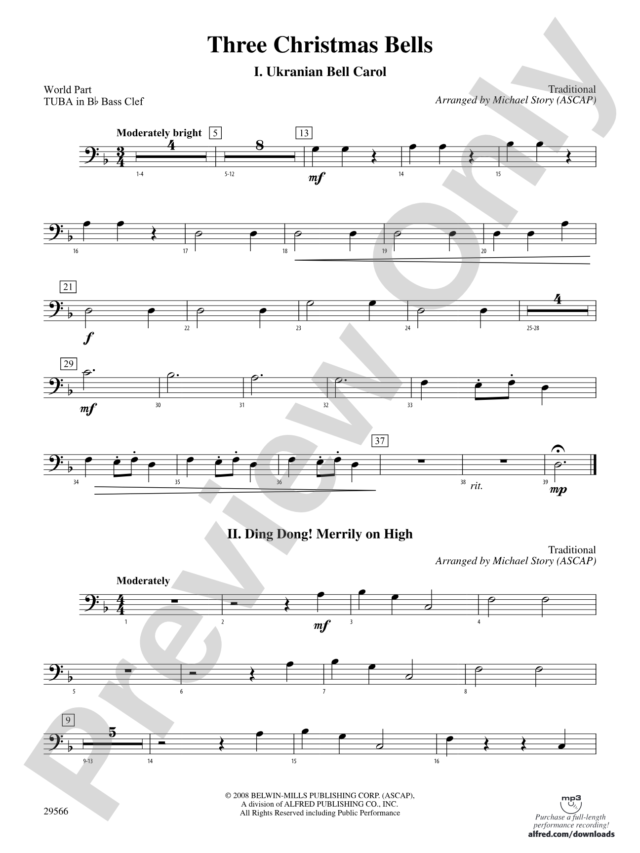 Three Christmas Bells (I. Ukranian Bell Carol, II. Ding Dong! Merrily on High, III. Jingle Bells): (wp) B-flat Tuba B.C.