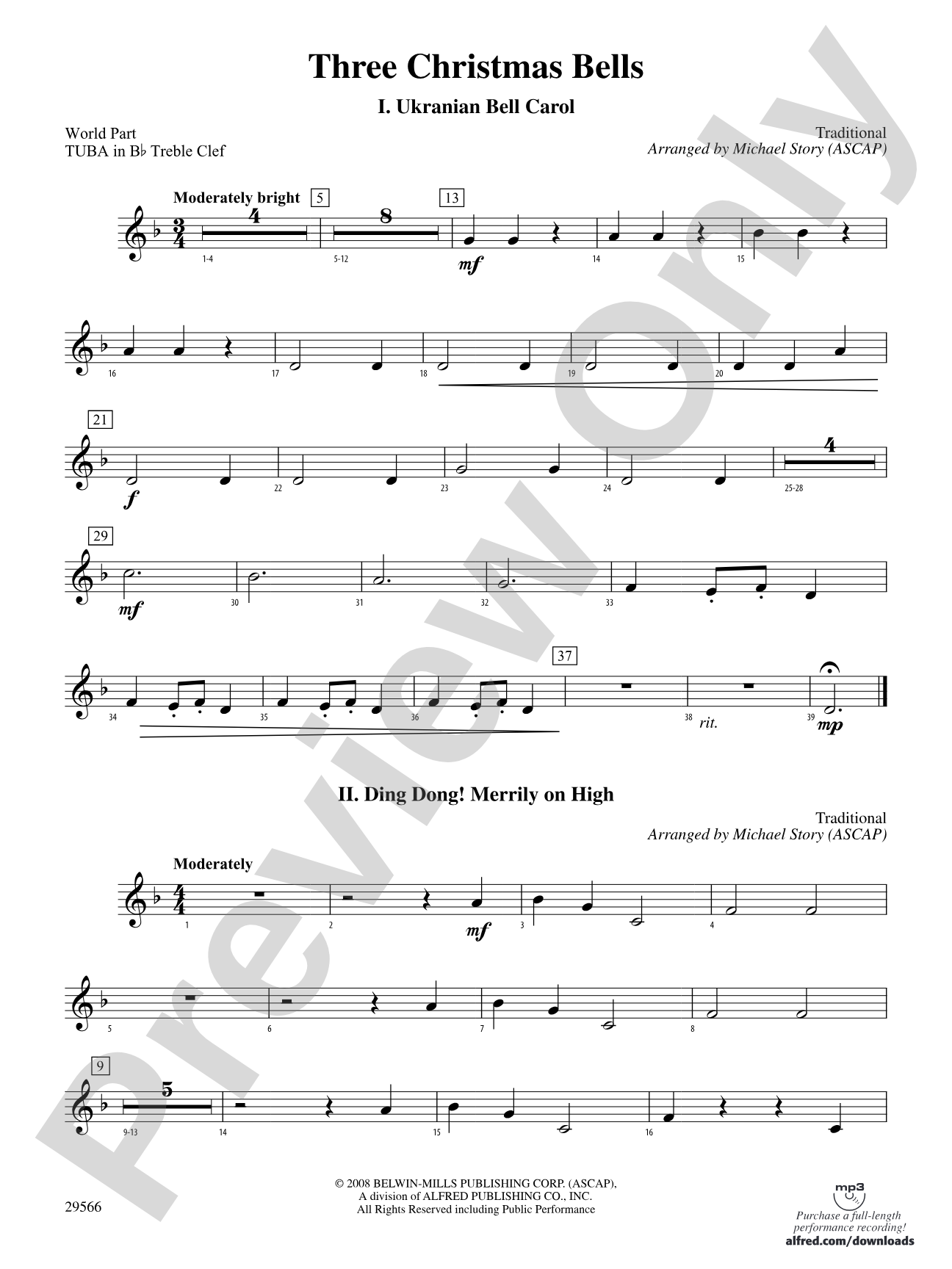 Three Christmas Bells (I. Ukranian Bell Carol, II. Ding Dong! Merrily on High, III. Jingle Bells): (wp) B-flat Tuba T.C.