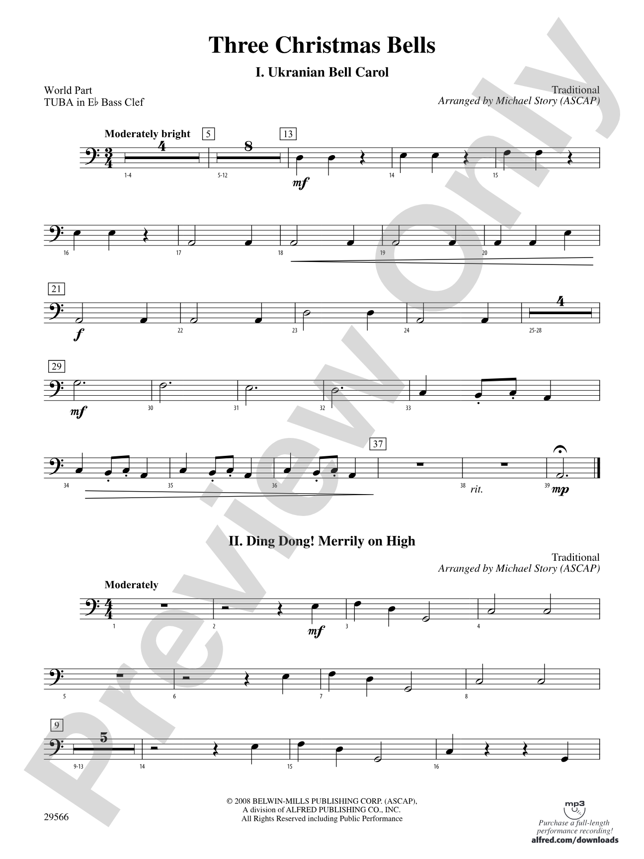 Three Christmas Bells (I. Ukranian Bell Carol, II. Ding Dong! Merrily on High, III. Jingle Bells): (wp) E-flat Tuba B.C.