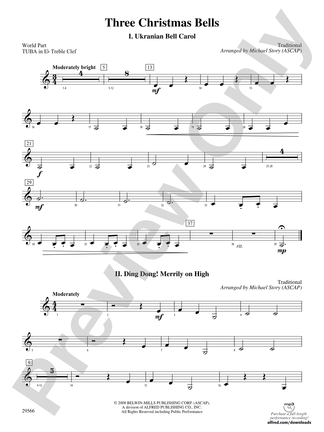 Three Christmas Bells (I. Ukranian Bell Carol, II. Ding Dong! Merrily on High, III. Jingle Bells): (wp) E-flat Tuba T.C.