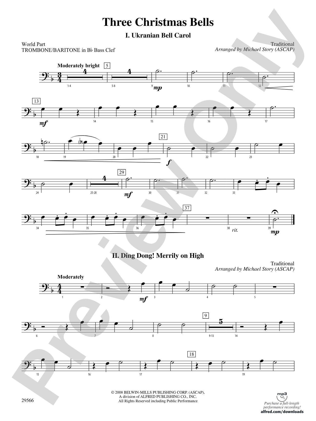 Three Christmas Bells (I. Ukranian Bell Carol, II. Ding Dong! Merrily on High, III. Jingle Bells): (wp) 1st B-flat Trombone B.C.
