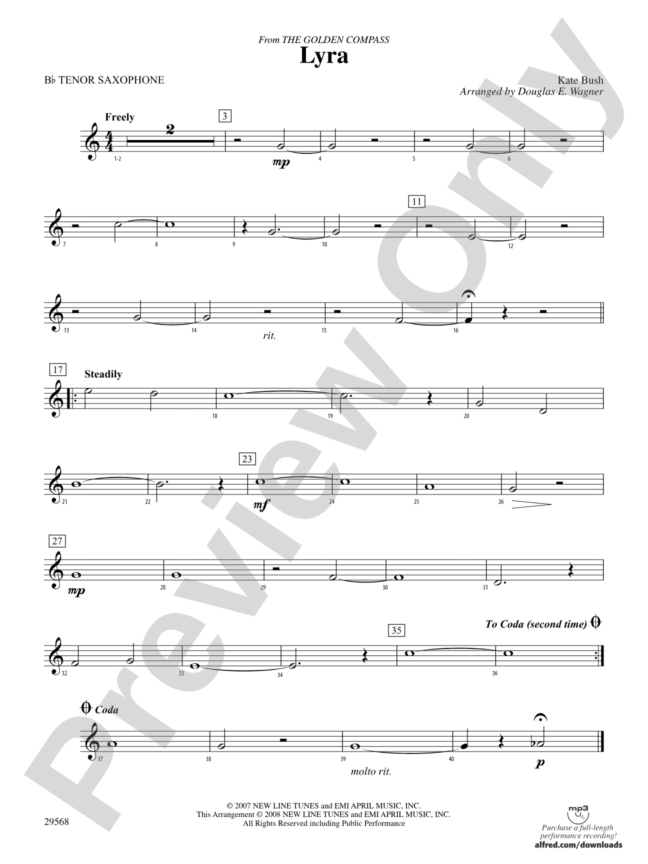 Lyra (from The Golden Compass): B-flat Tenor Saxophone