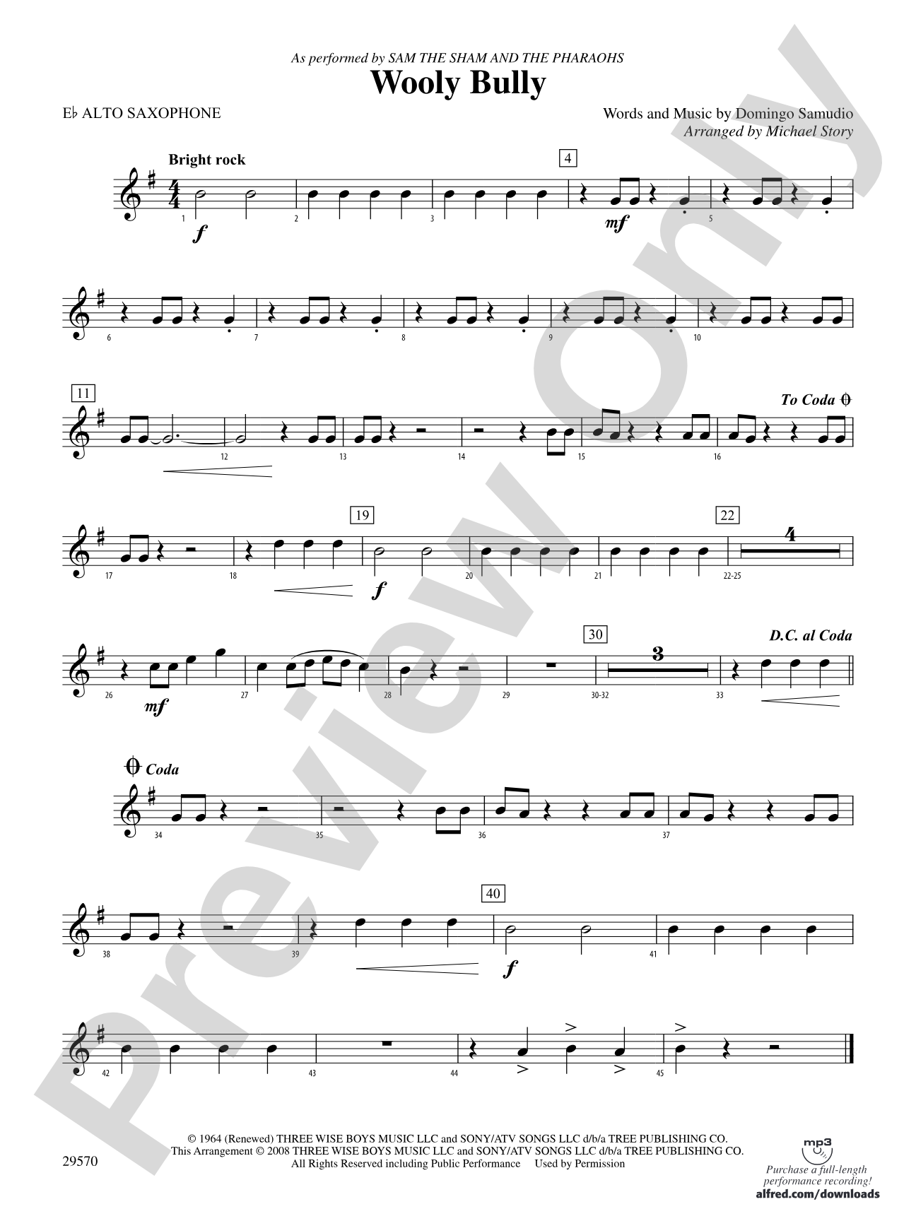 Wooly Bully: E-flat Alto Saxophone