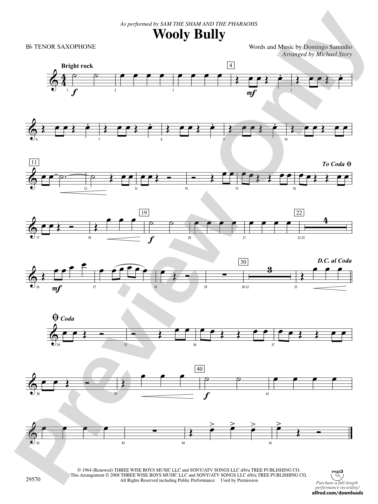 Wooly Bully: B-flat Tenor Saxophone