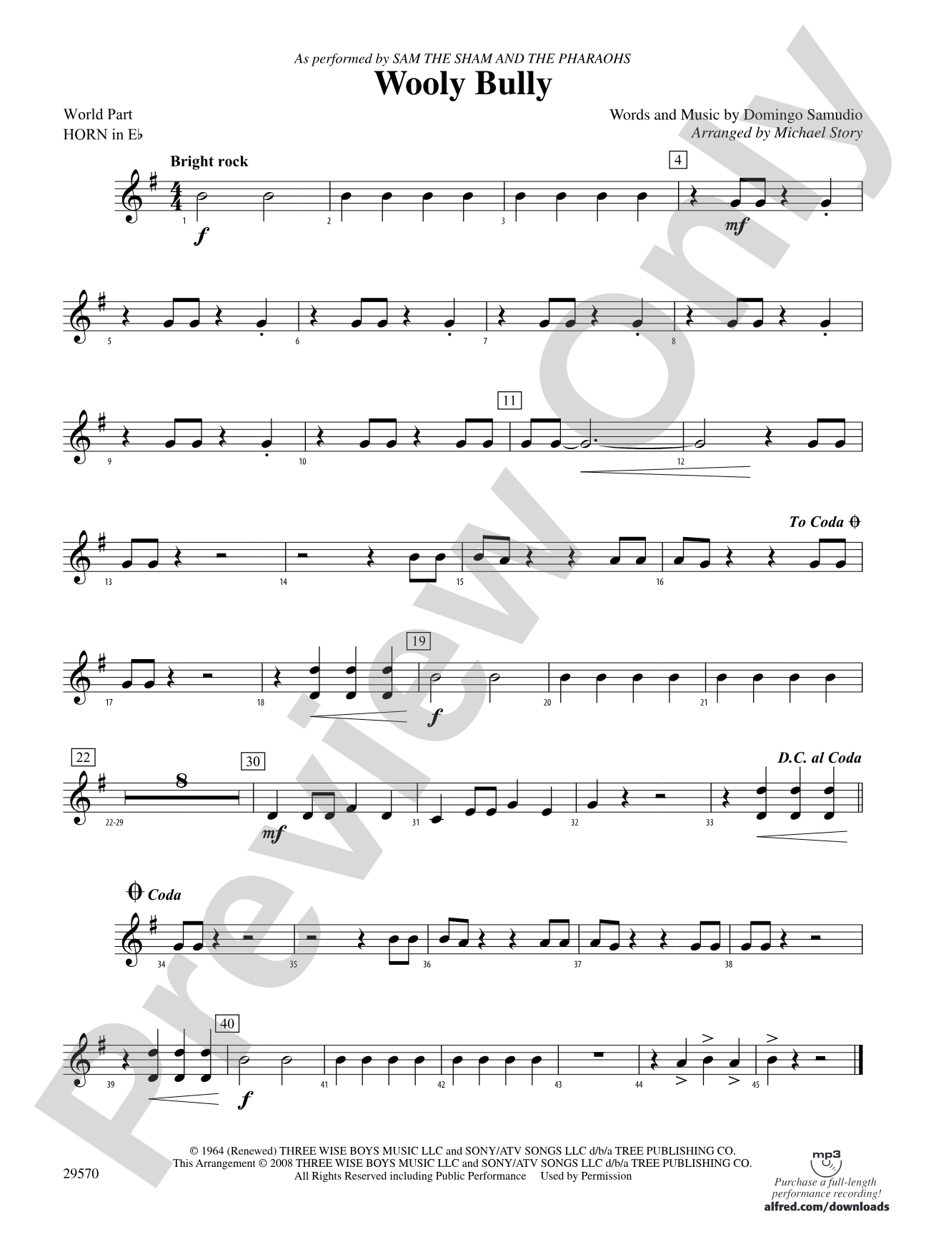 Wooly Bully: (wp) 1st Horn in E-flat