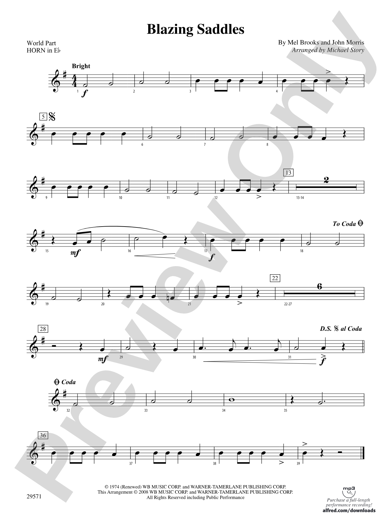 Blazing Saddles: (wp) 1st Horn in E-flat