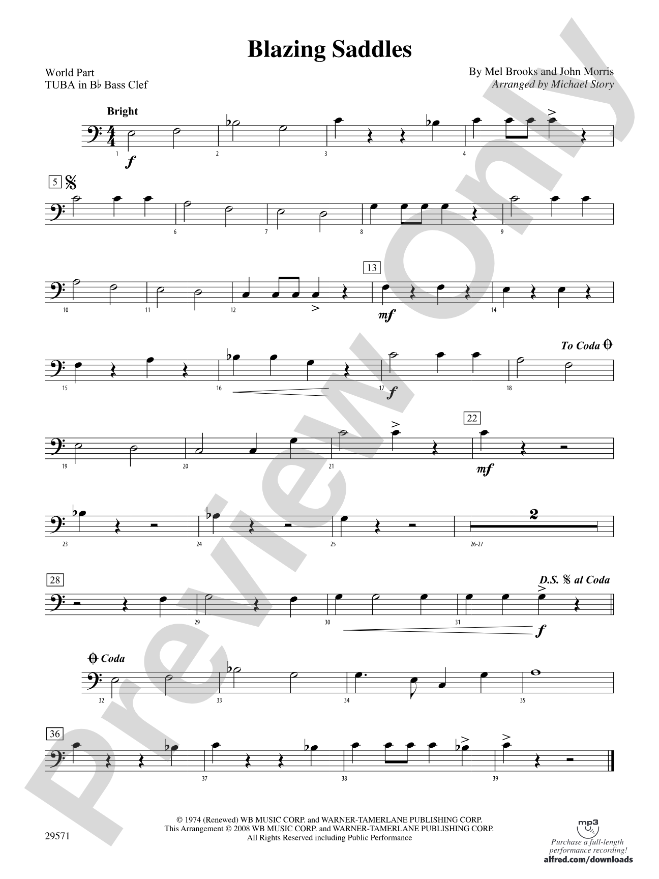 Blazing Saddles: (wp) B-flat Tuba B.C.