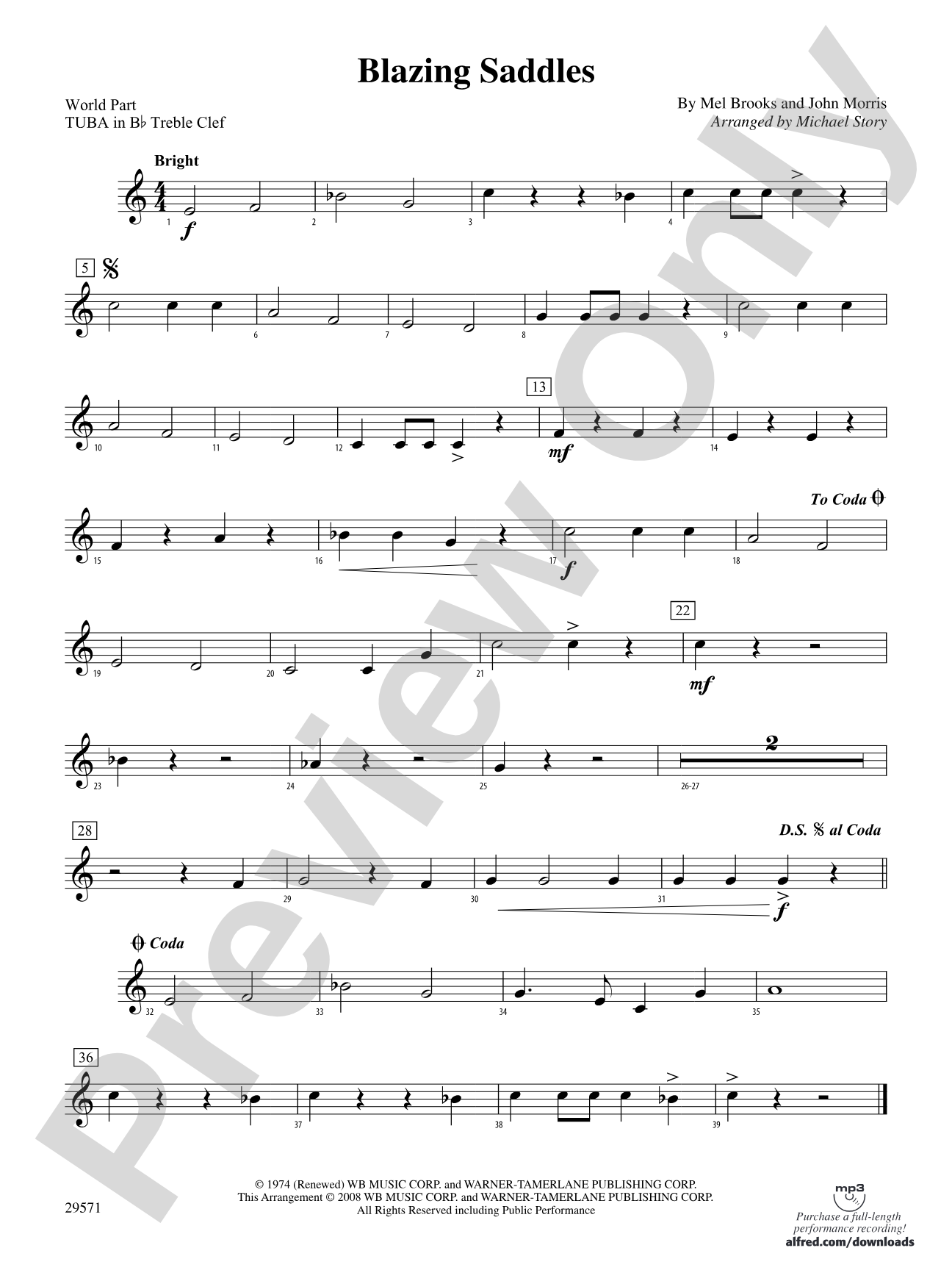 Blazing Saddles: (wp) B-flat Tuba T.C.