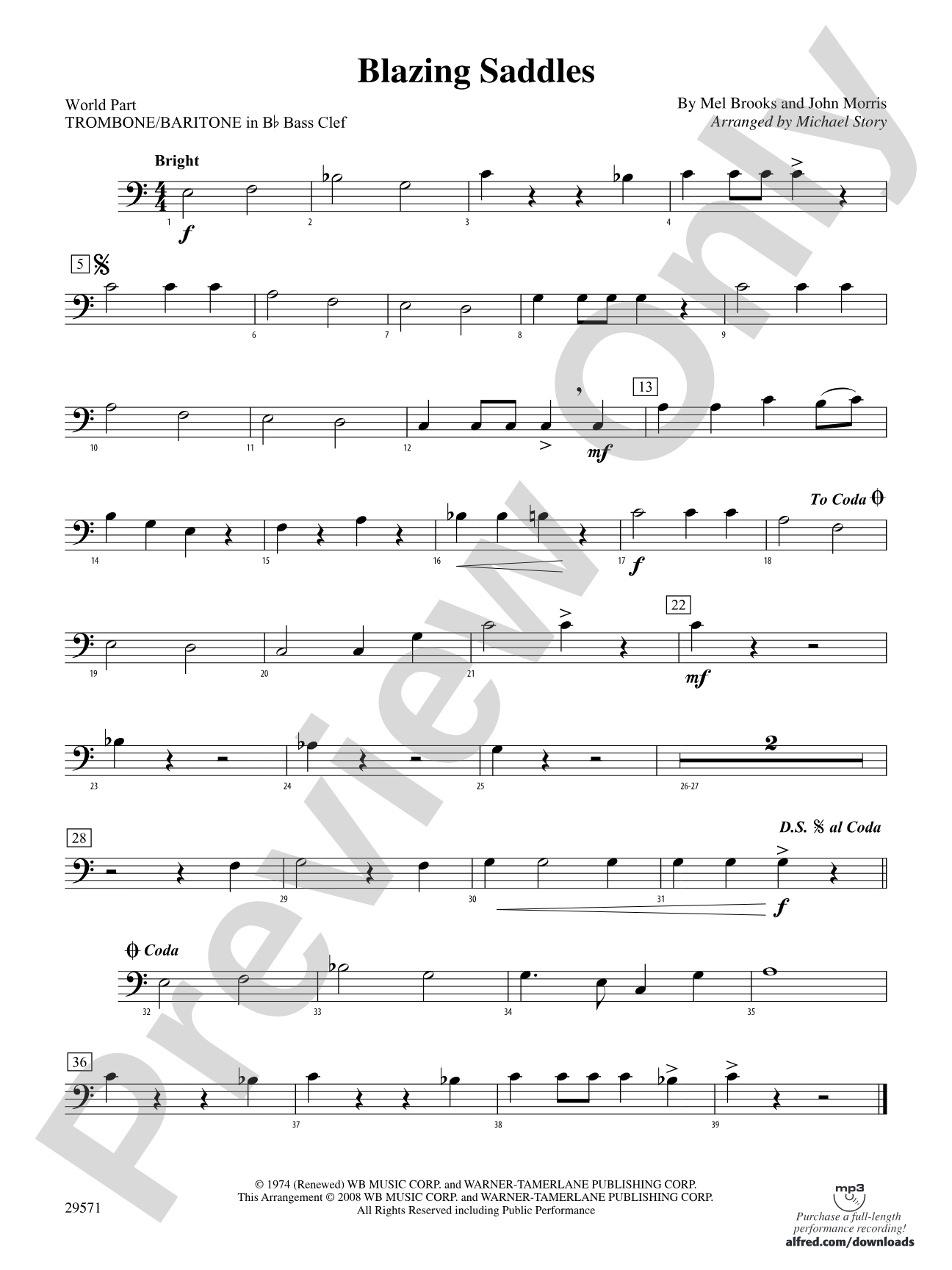 Blazing Saddles: (wp) 1st B-flat Trombone B.C.
