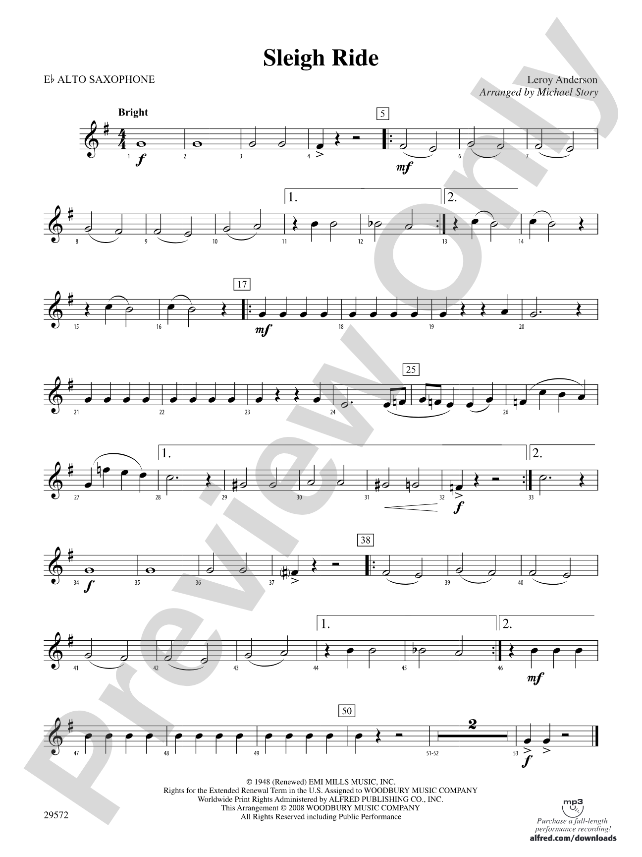 Sleigh Ride: E-flat Alto Saxophone