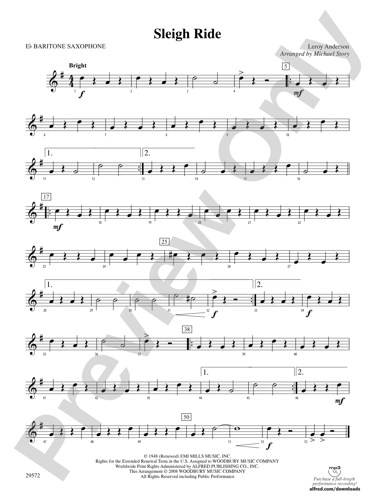 Sleigh Ride: E-flat Baritone Saxophone