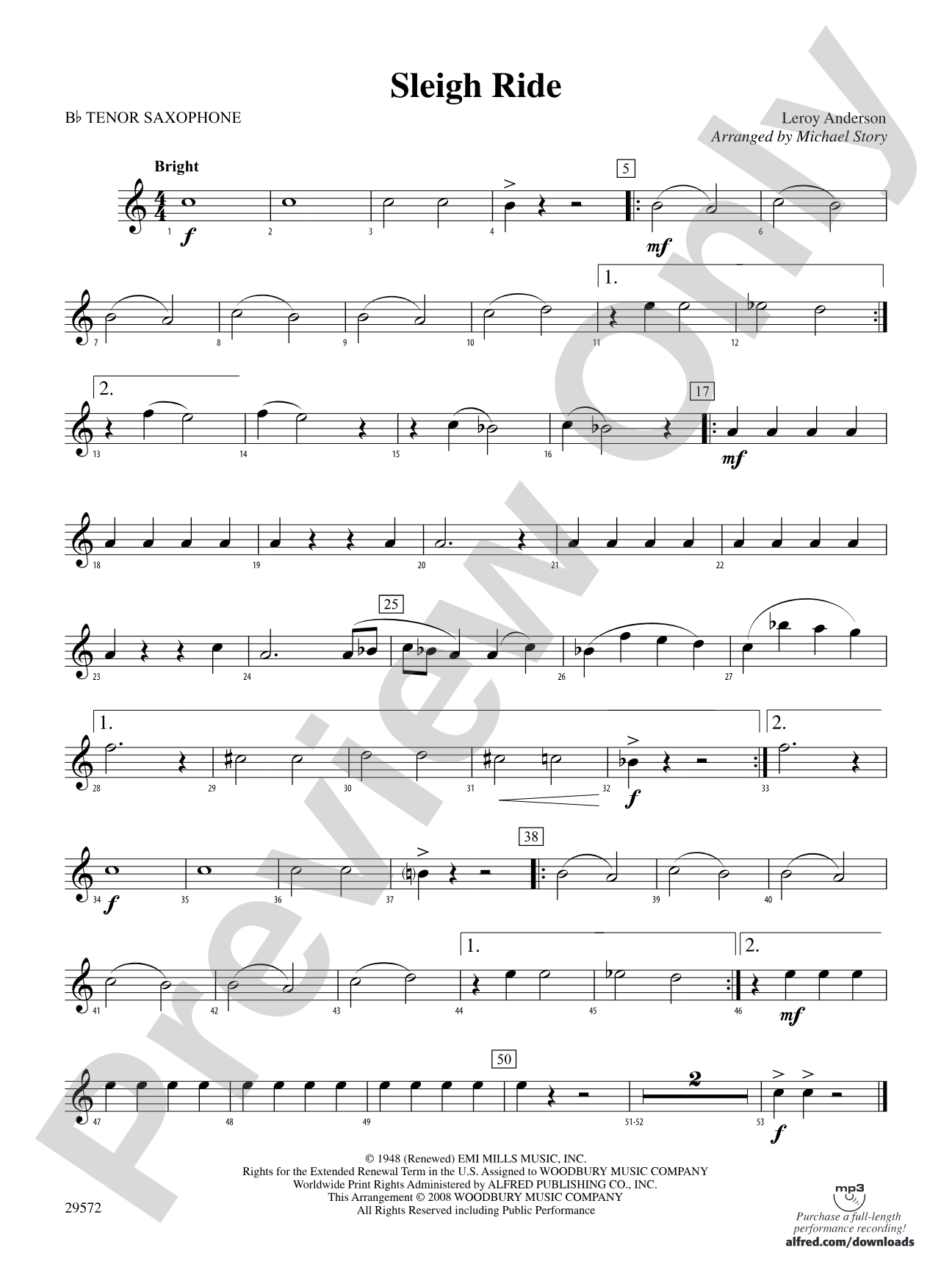 Sleigh Ride: B-flat Tenor Saxophone