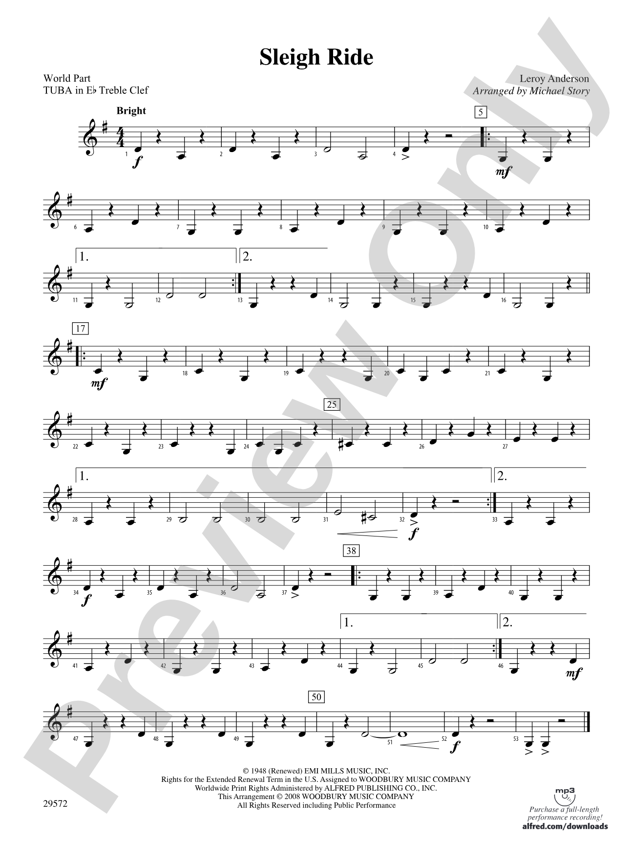 Sleigh Ride: (wp) E-flat Tuba T.C.