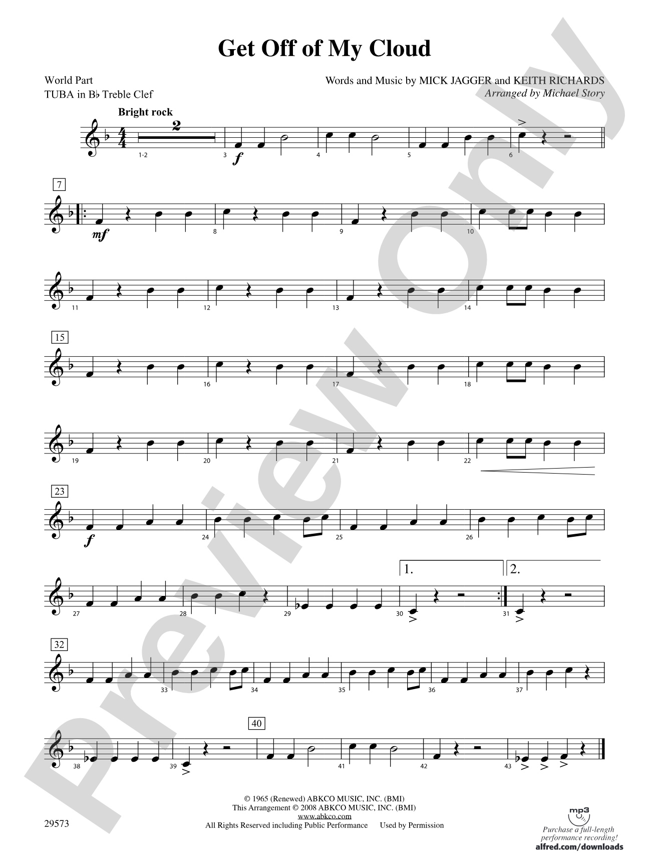 Get Off of My Cloud: (wp) B-flat Tuba T.C.