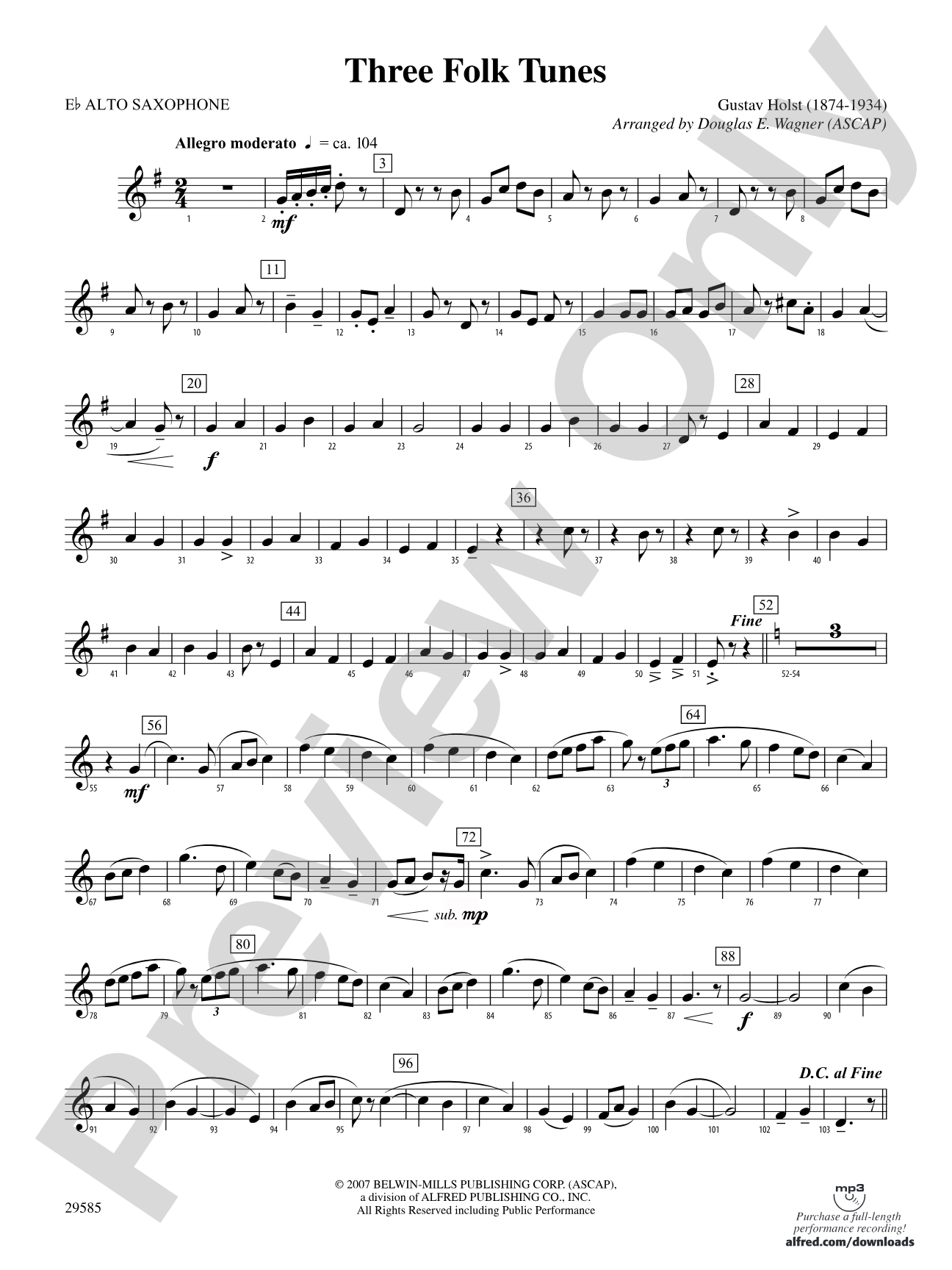 Three Folk Tunes: E-flat Alto Saxophone