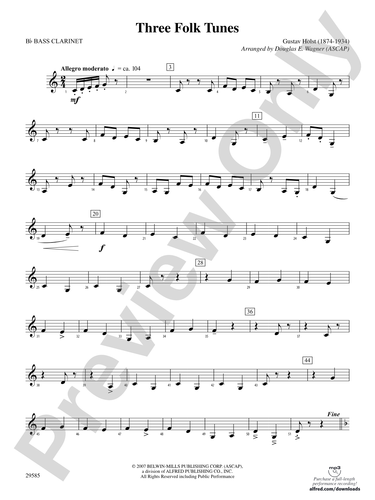 Three Folk Tunes: B-flat Bass Clarinet