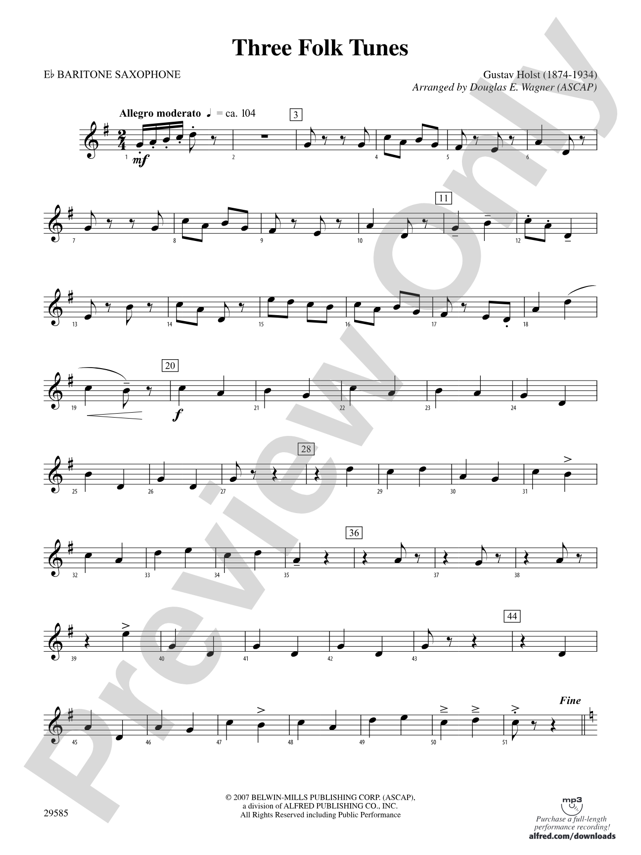 Three Folk Tunes: E-flat Baritone Saxophone