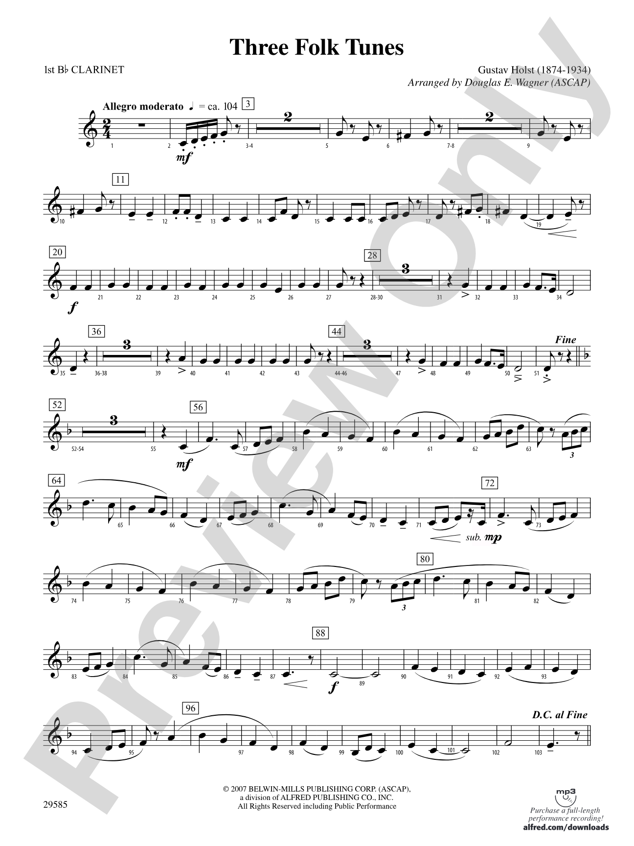 Three Folk Tunes: 1st B-flat Clarinet