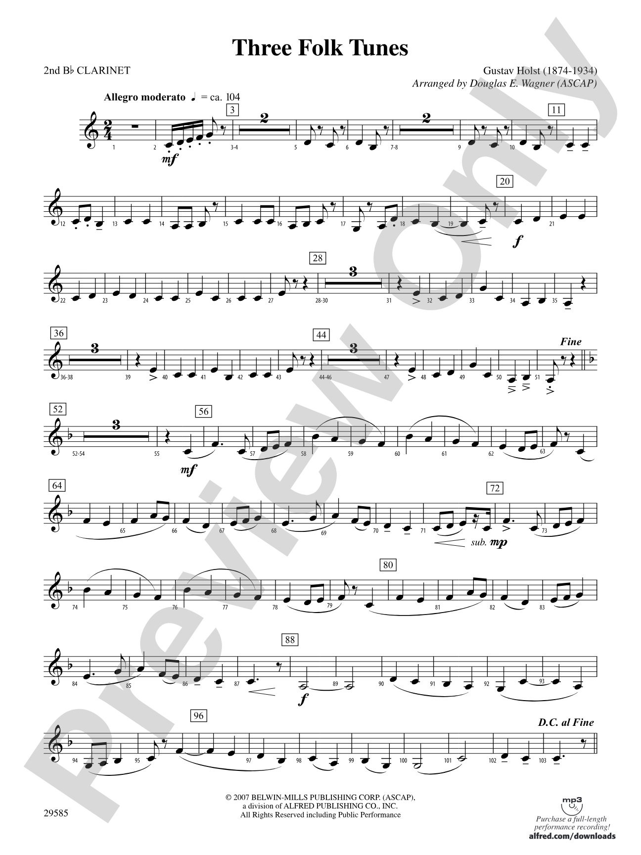 Three Folk Tunes: 2nd B-flat Clarinet